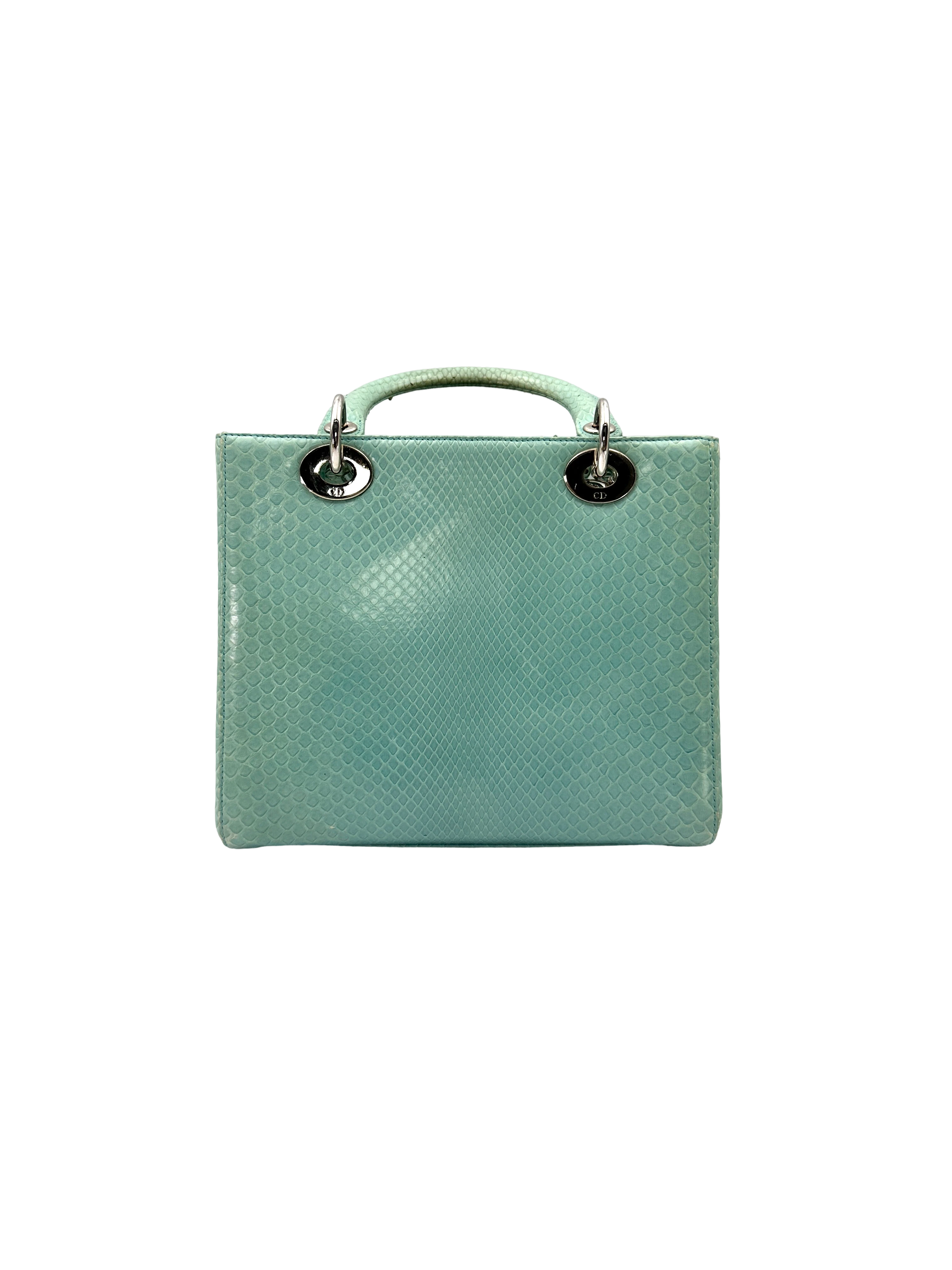 Christian Dior Lady Dior Light Blue Python Leather Handle Bag DR906