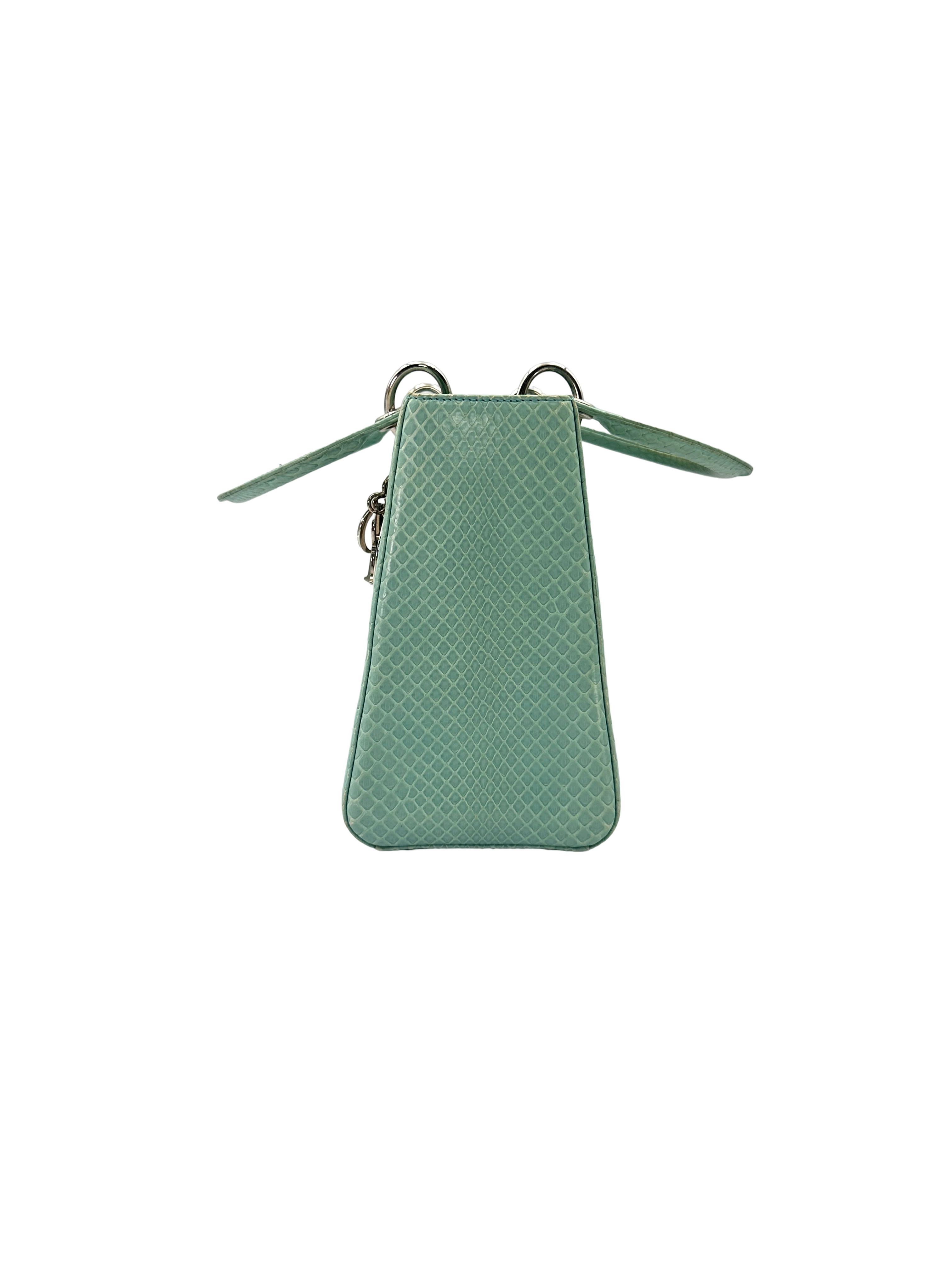 Christian Dior Lady Dior Light Blue Python Leather Handle Bag DR906