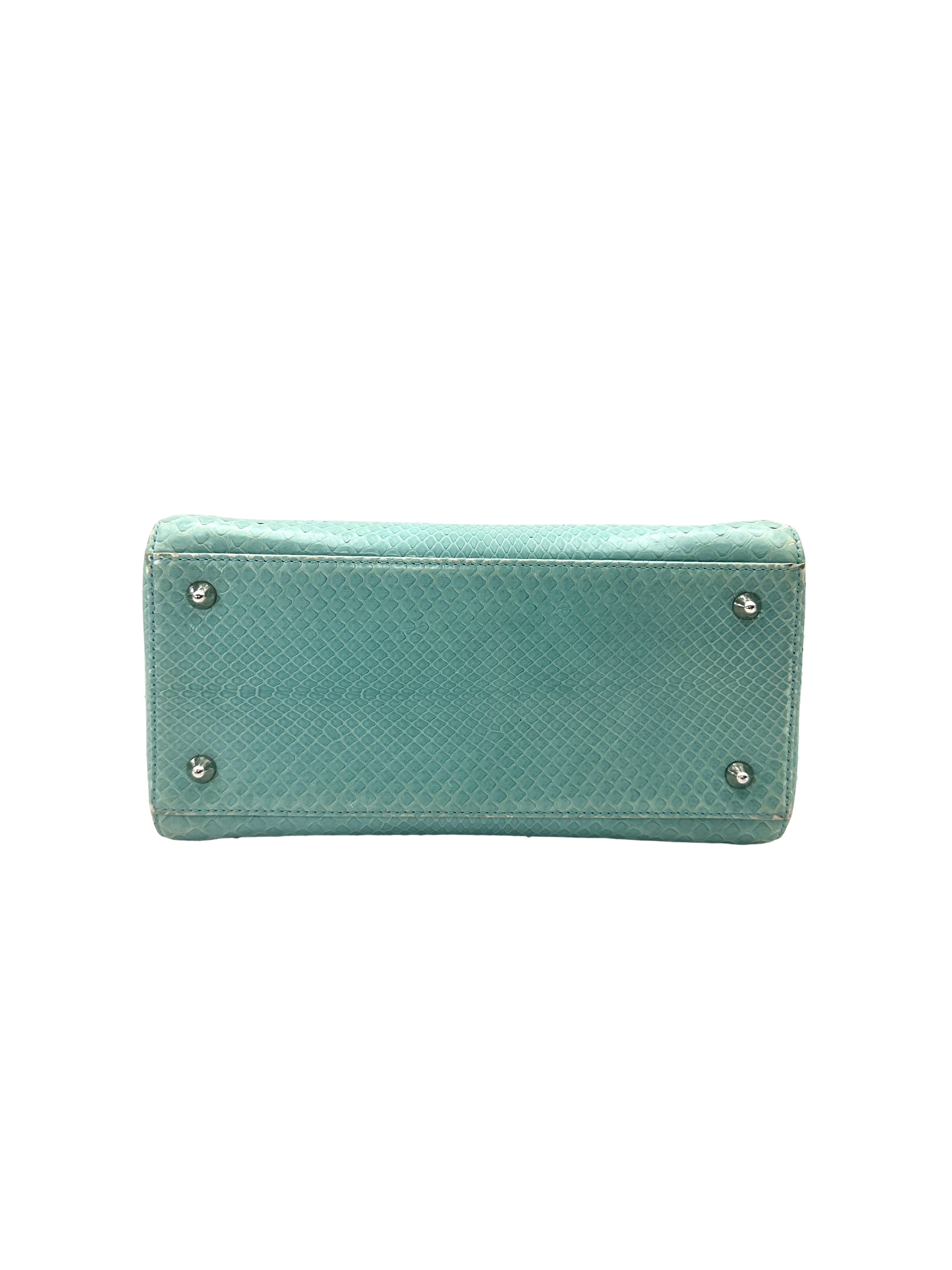 Christian Dior Lady Dior Light Blue Python Leather Handle Bag DR906