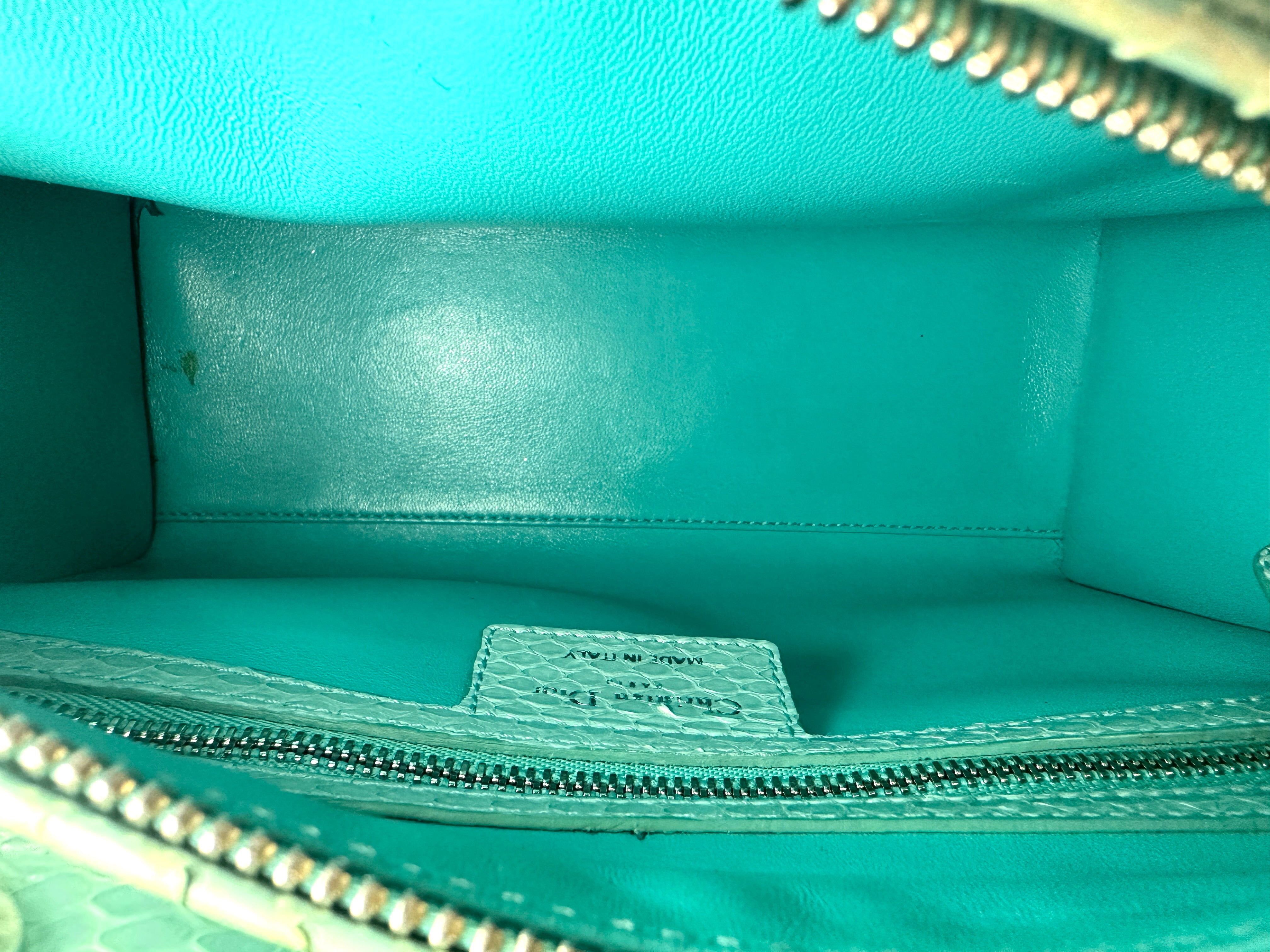 Christian Dior Lady Dior Light Blue Python Leather Handle Bag DR906