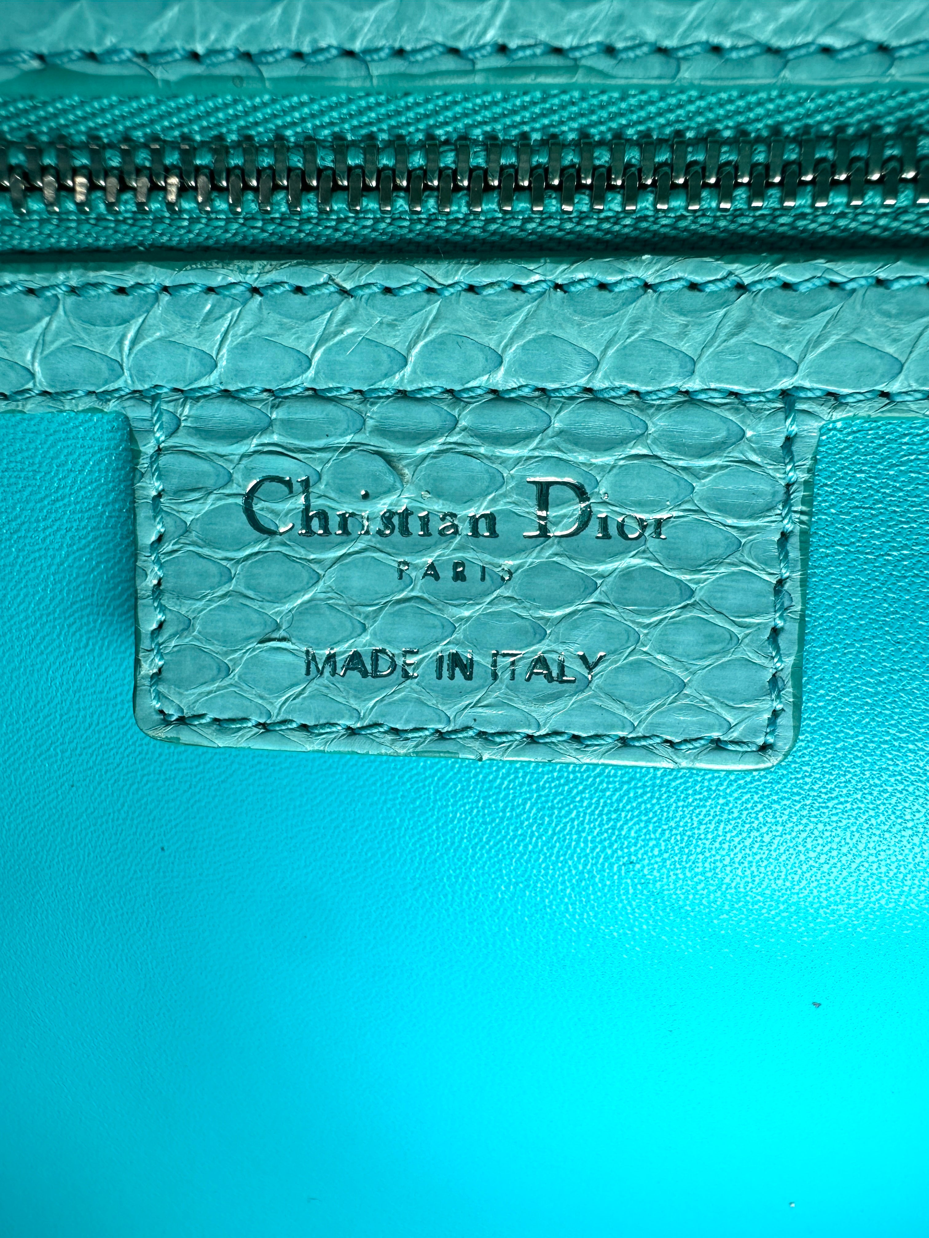 Christian Dior Lady Dior Light Blue Python Leather Handle Bag DR906