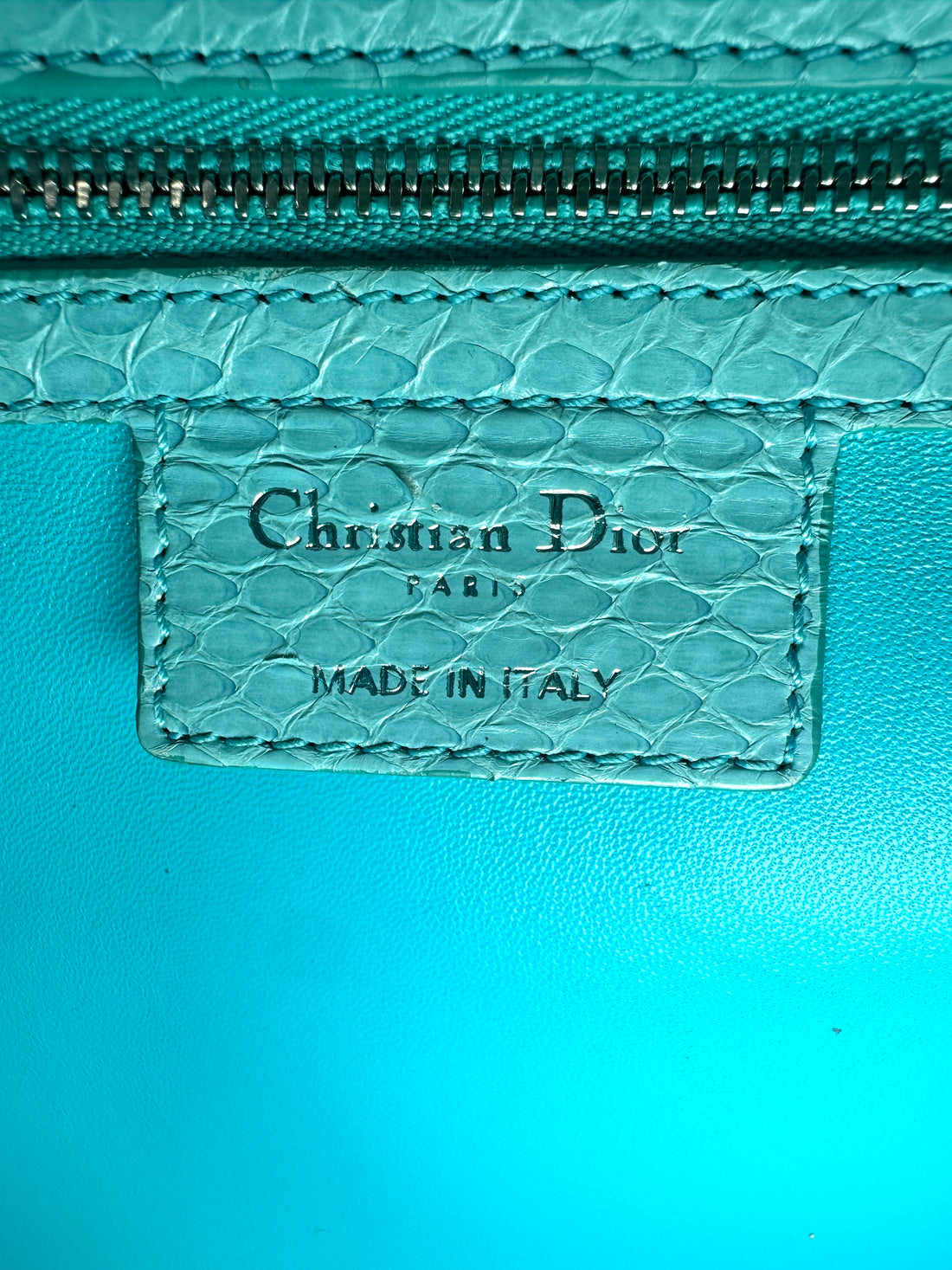 Christian Dior Lady Dior Light Blue Python Leather Handle Bag DR906