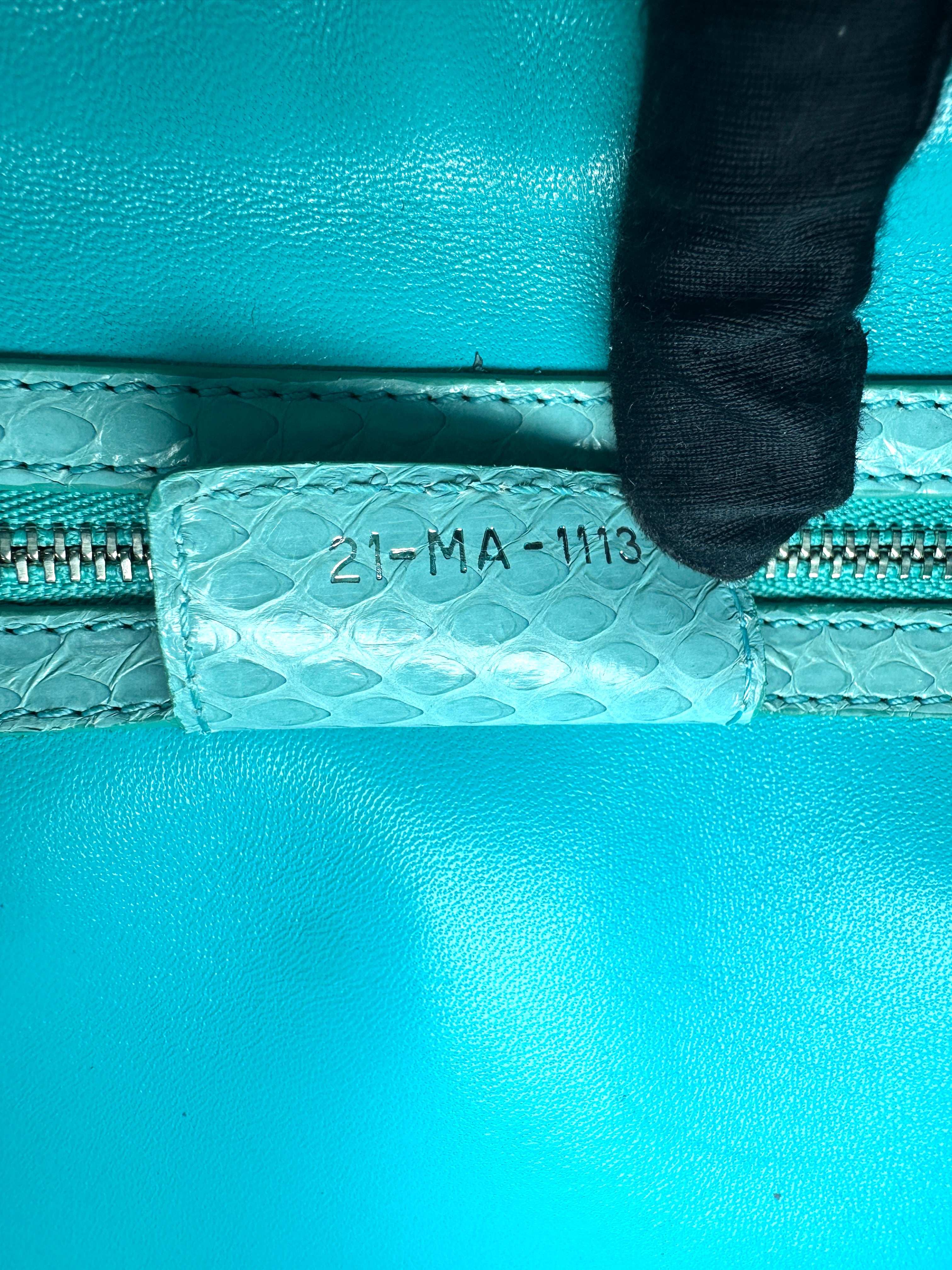 Christian Dior Lady Dior Light Blue Python Leather Handle Bag DR906