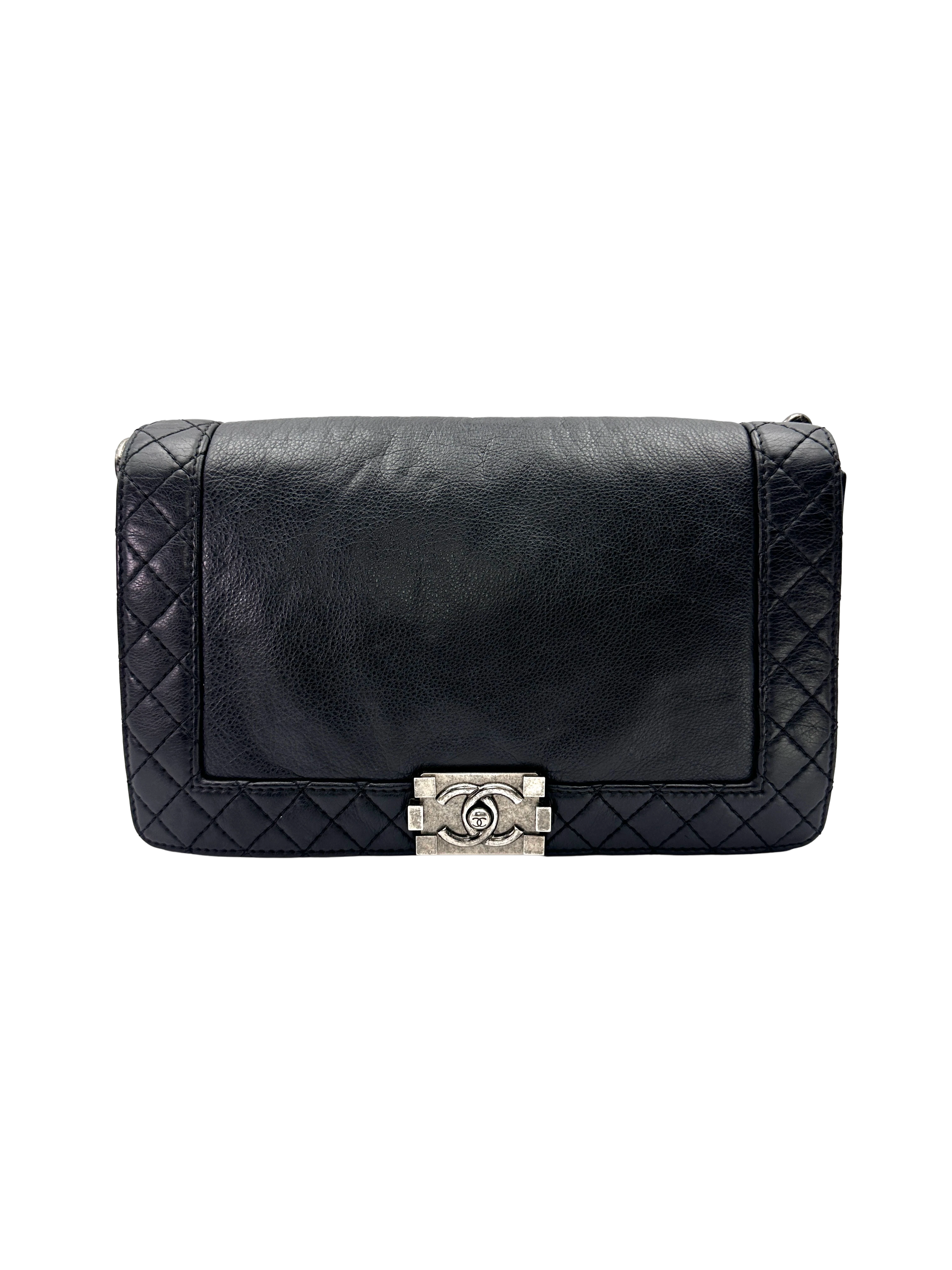 Chanel LeBoy Black Leather Flap Bag With Silver Buckle(18***92) CC2510