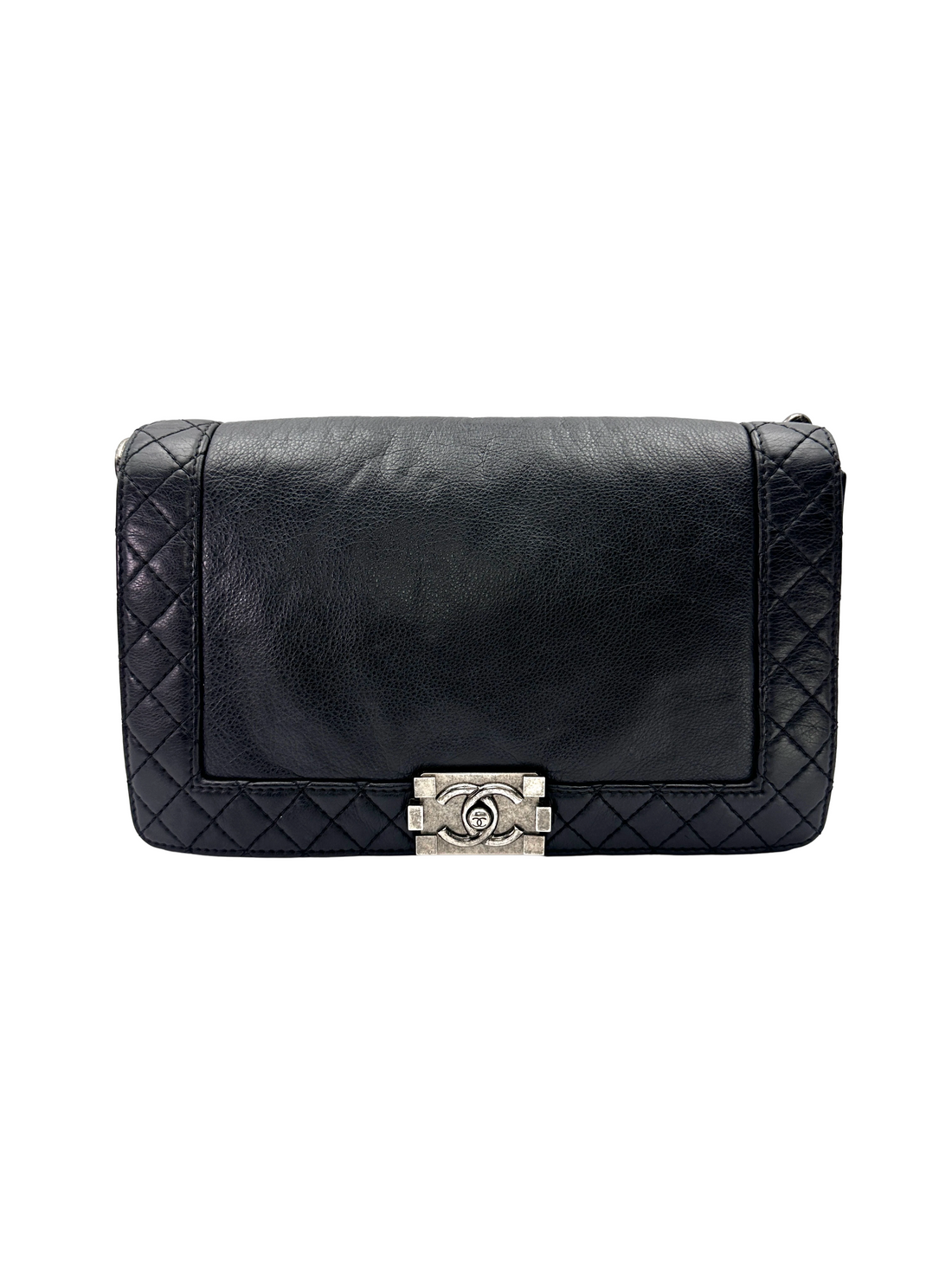 Chanel LeBoy Black Leather Flap Bag With Silver Buckle(18***92) CC2510