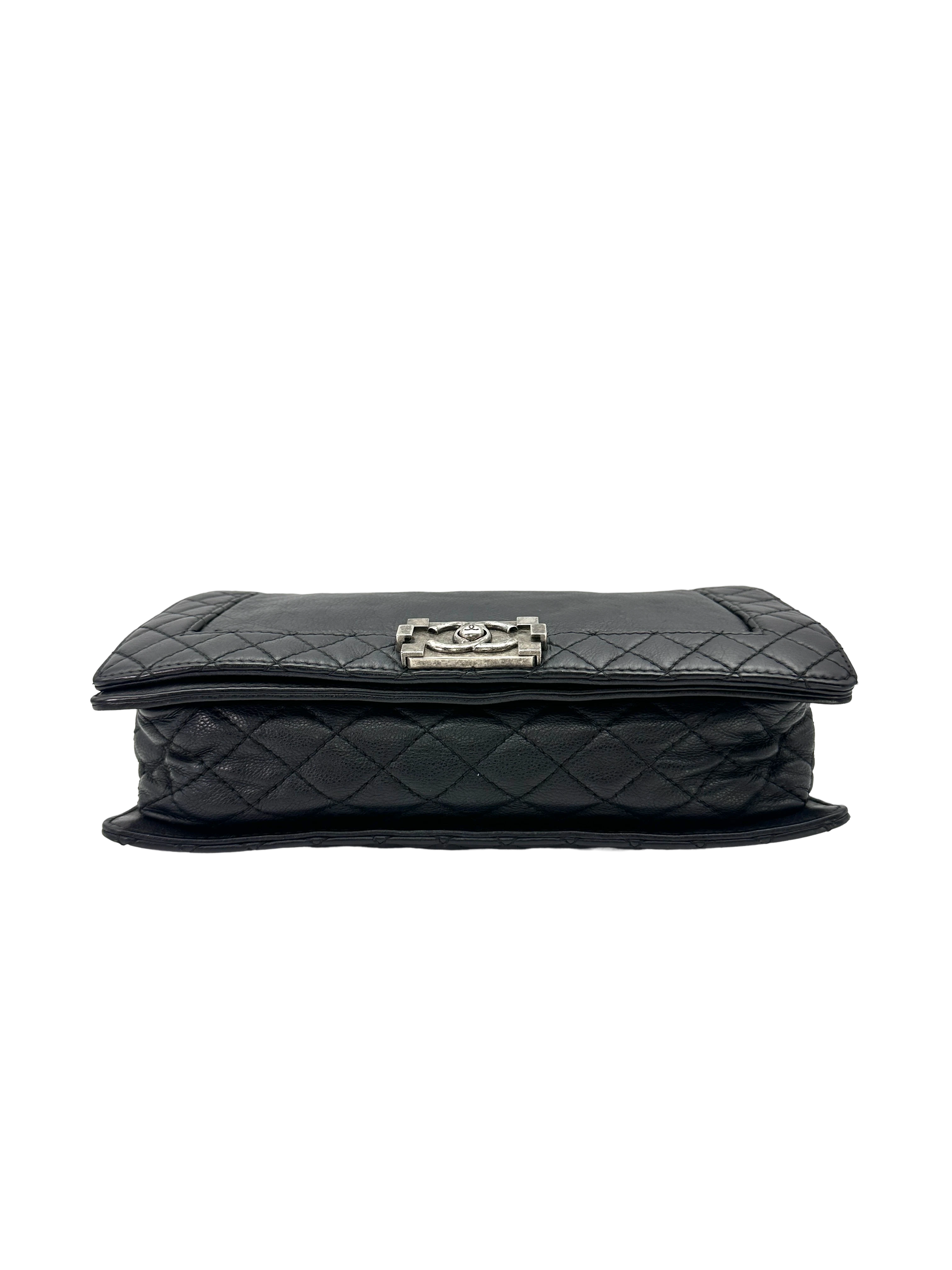 Chanel LeBoy Black Leather Flap Bag With Silver Buckle(18***92) CC2510