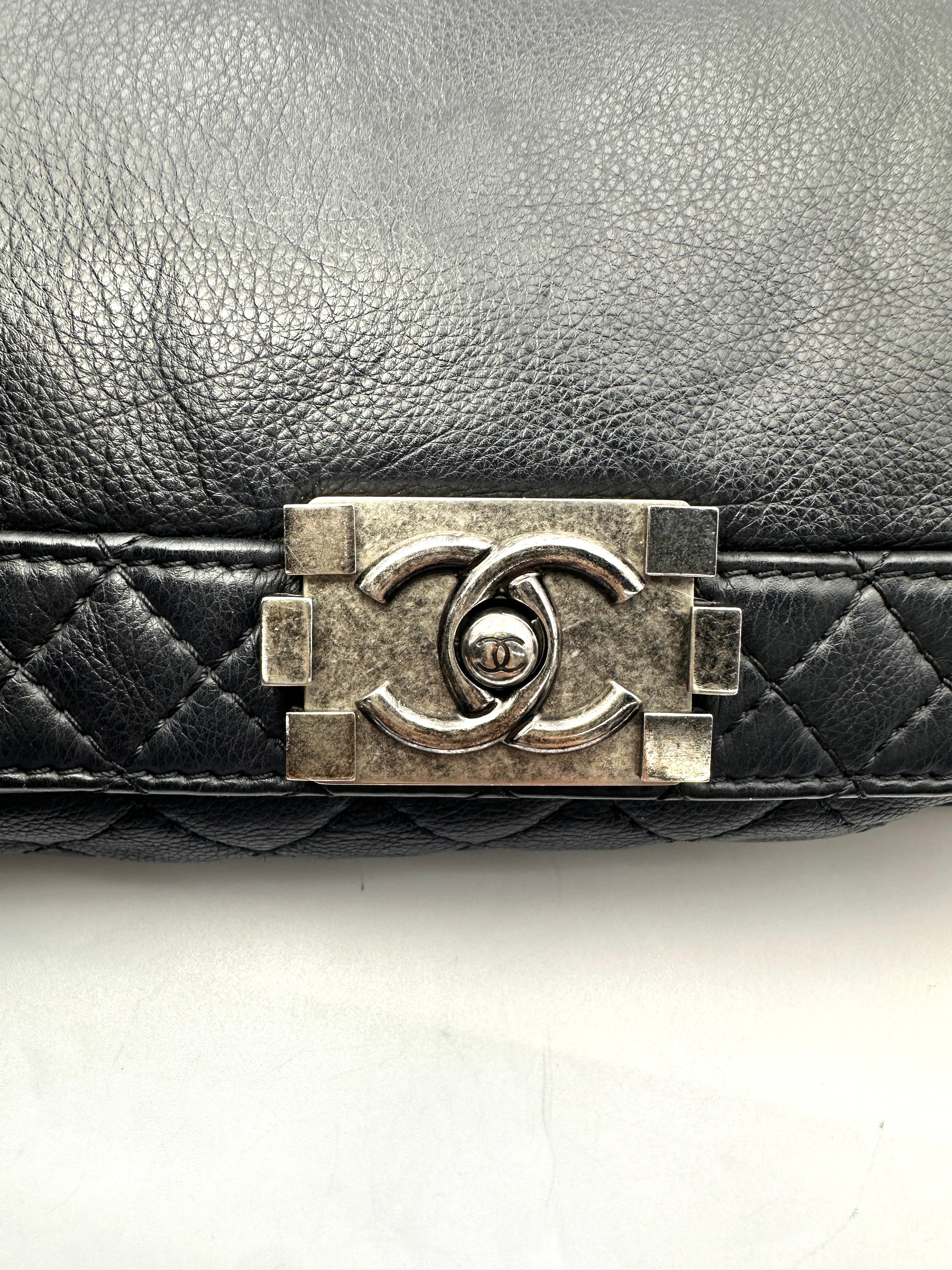 Chanel LeBoy Black Leather Flap Bag With Silver Buckle(18***92) CC2510