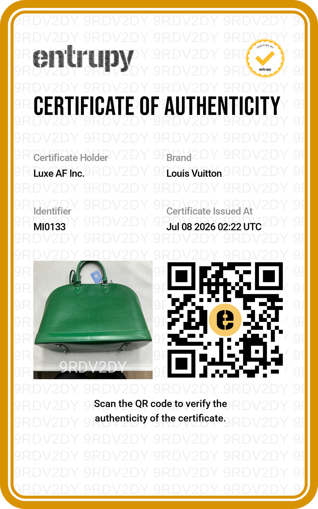 Louis Vuitton Alma Green Epi Leather Handle Bag LV3282