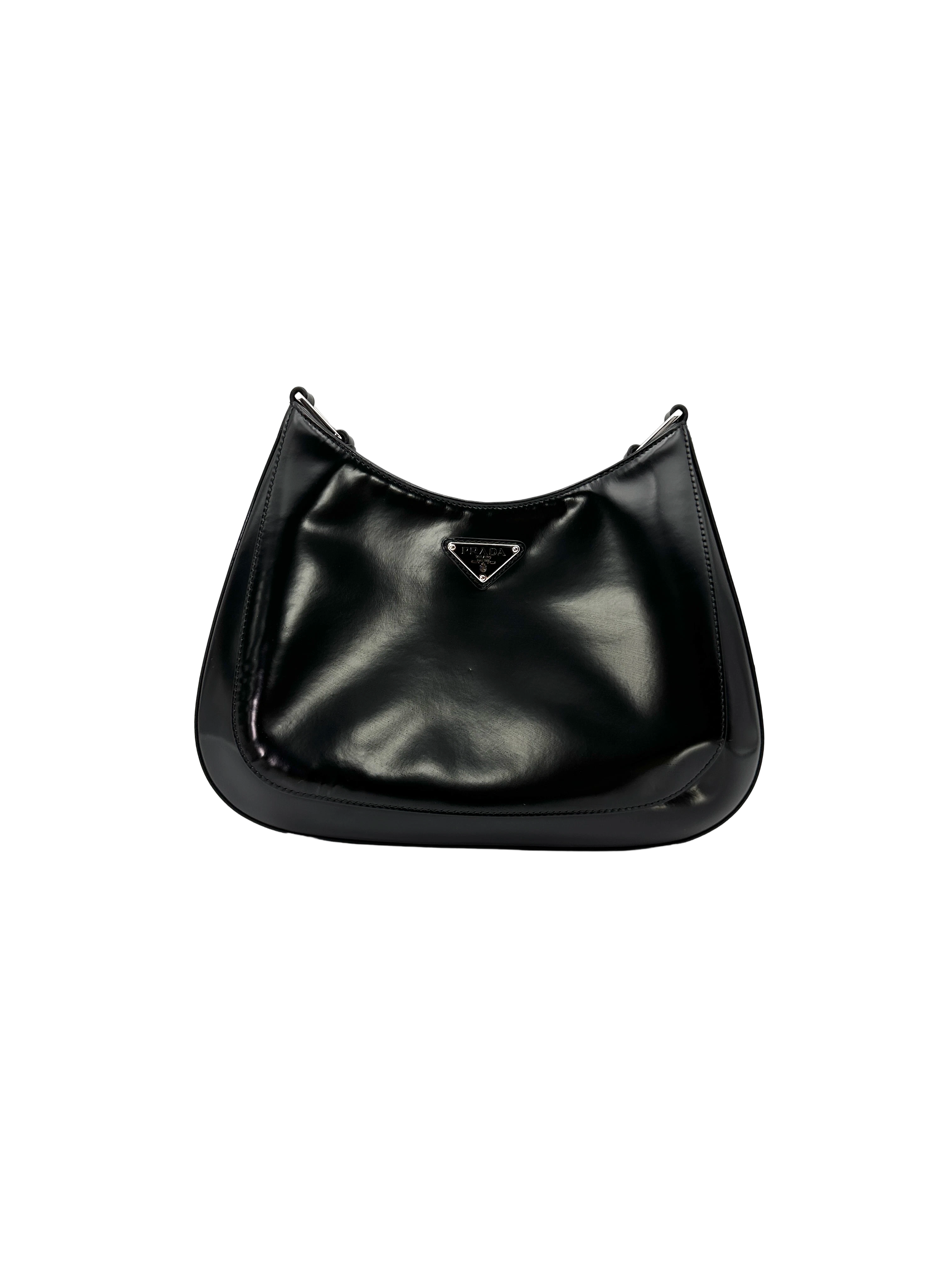 Prada Cleo Black Brushed Leather Shoulder Bag PR552