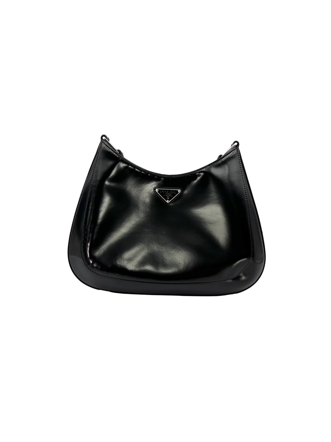 Prada Cleo Black Brushed Leather Shoulder Bag PR552