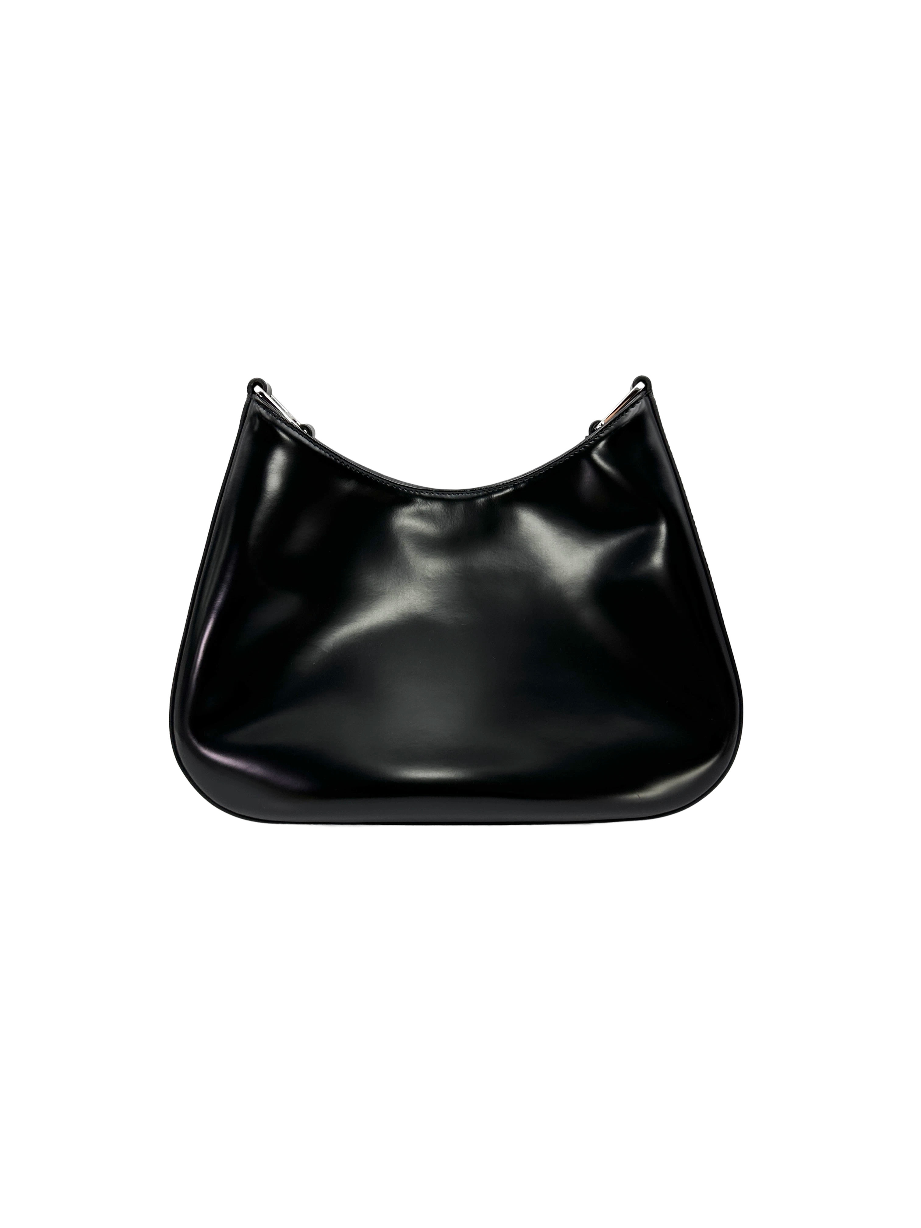 Prada Cleo Black Brushed Leather Shoulder Bag PR552