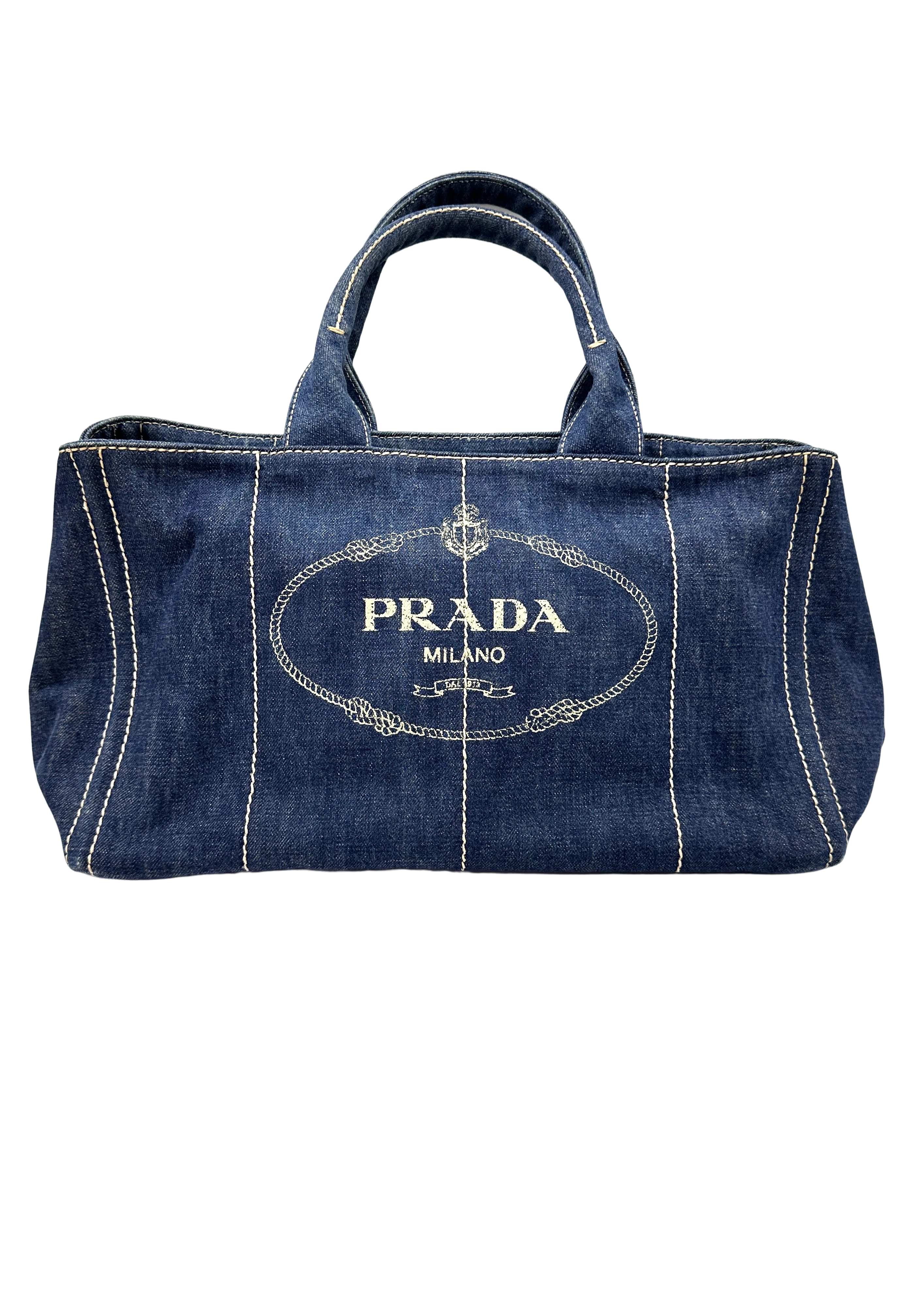 Prada Navy Canapa Canvas Tote Handle Bag PR548