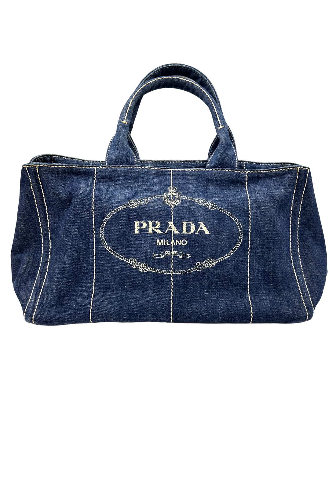 Prada Navy Canapa Canvas Tote Handle Bag PR548