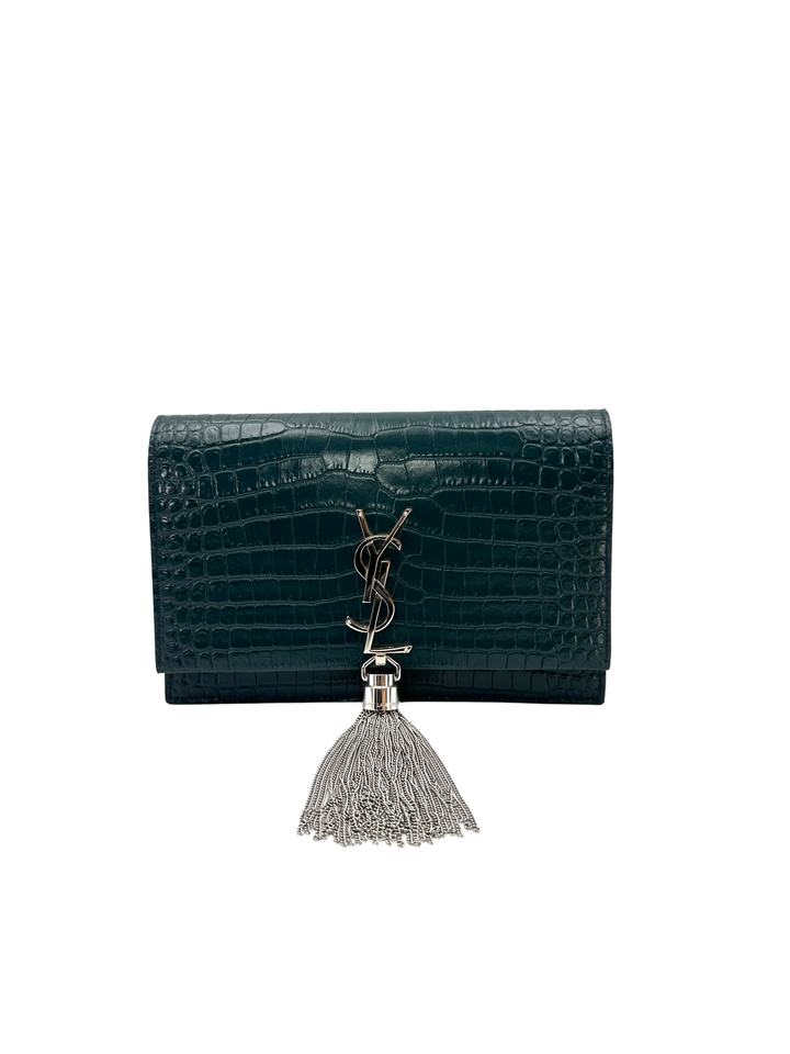 Saint Laurent Kate Black Croc-Embossed Small Size Shoulder Bag SL286