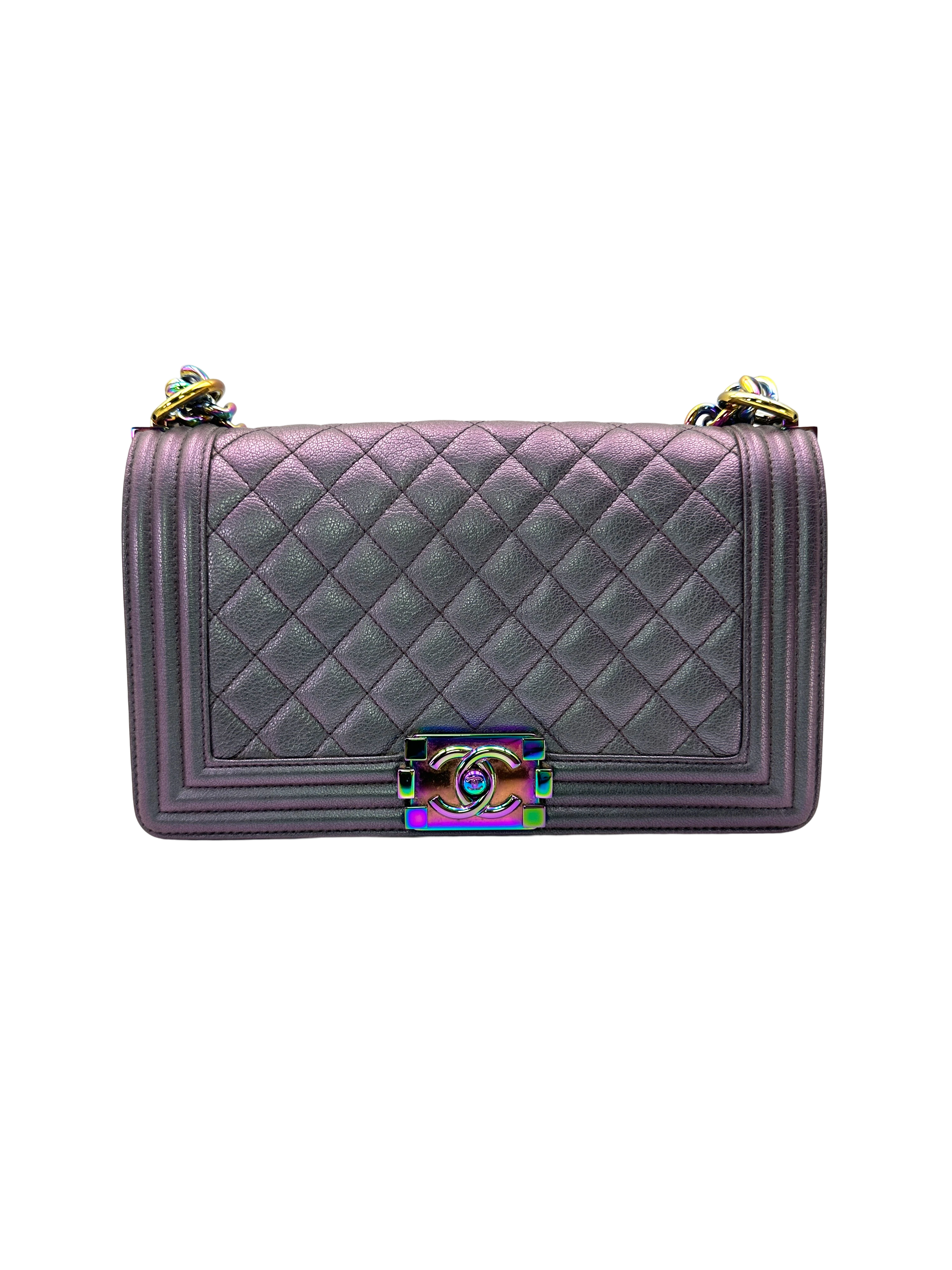 Chanel LeBoy Iridescent Purple Quilted Leather Medium Size Flap Bag(21***62) CC2513