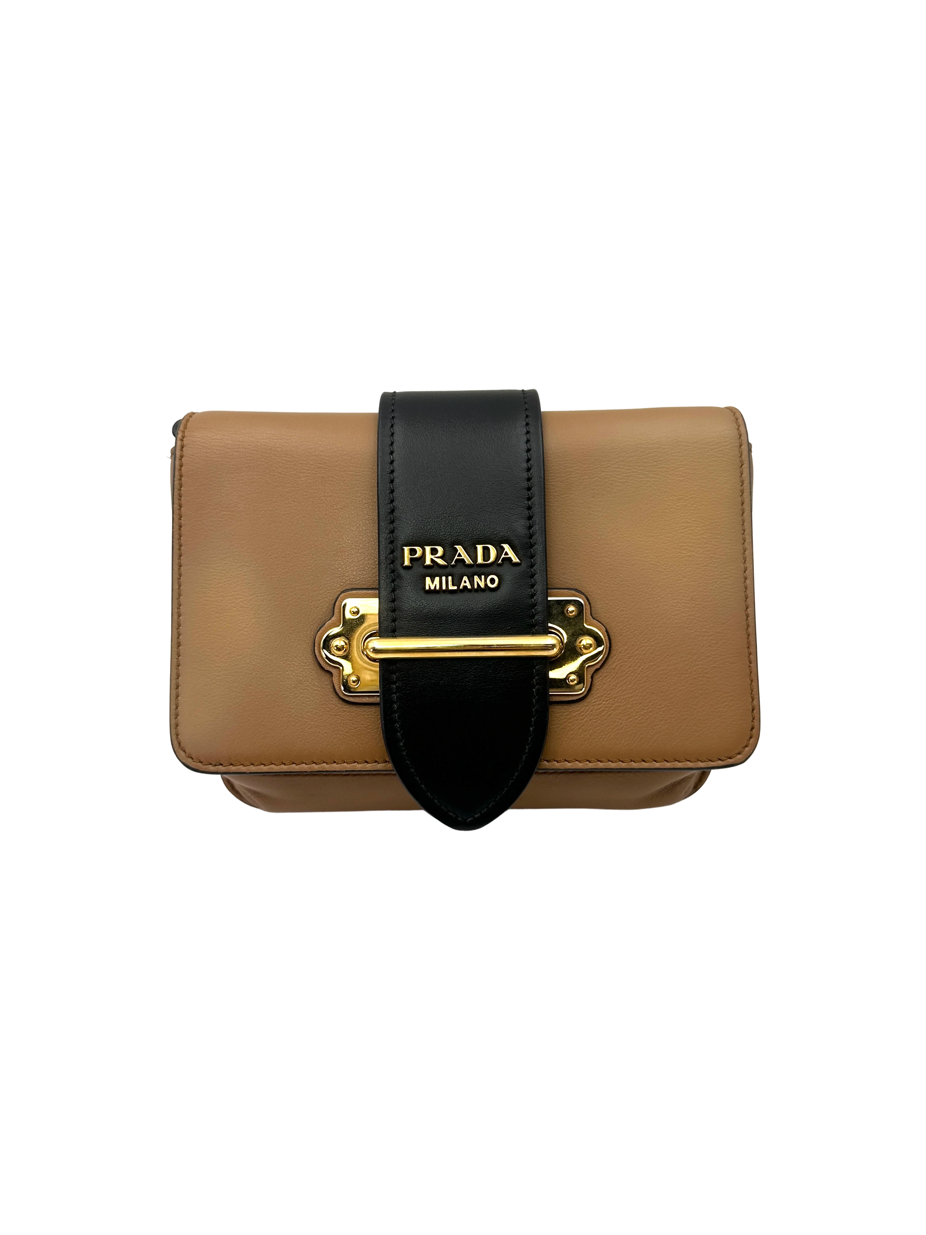 Prada Cahier Black/Brown Leather Shoulder Bag PR549