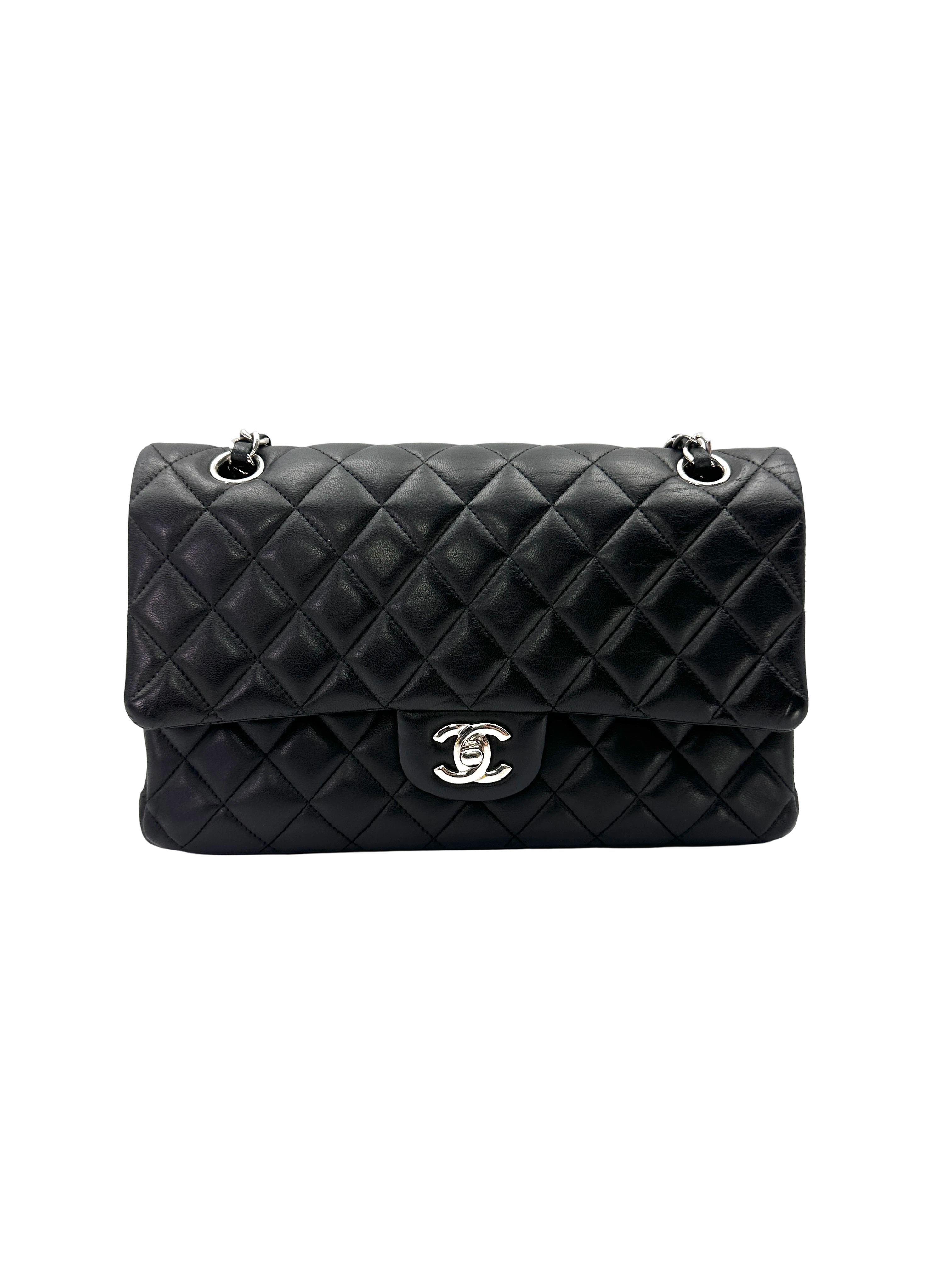 Chanel Classic Flap Black Quilted Lambskin Medium Size Shoulder Bag With Silver Buckle(19***50) CC2511