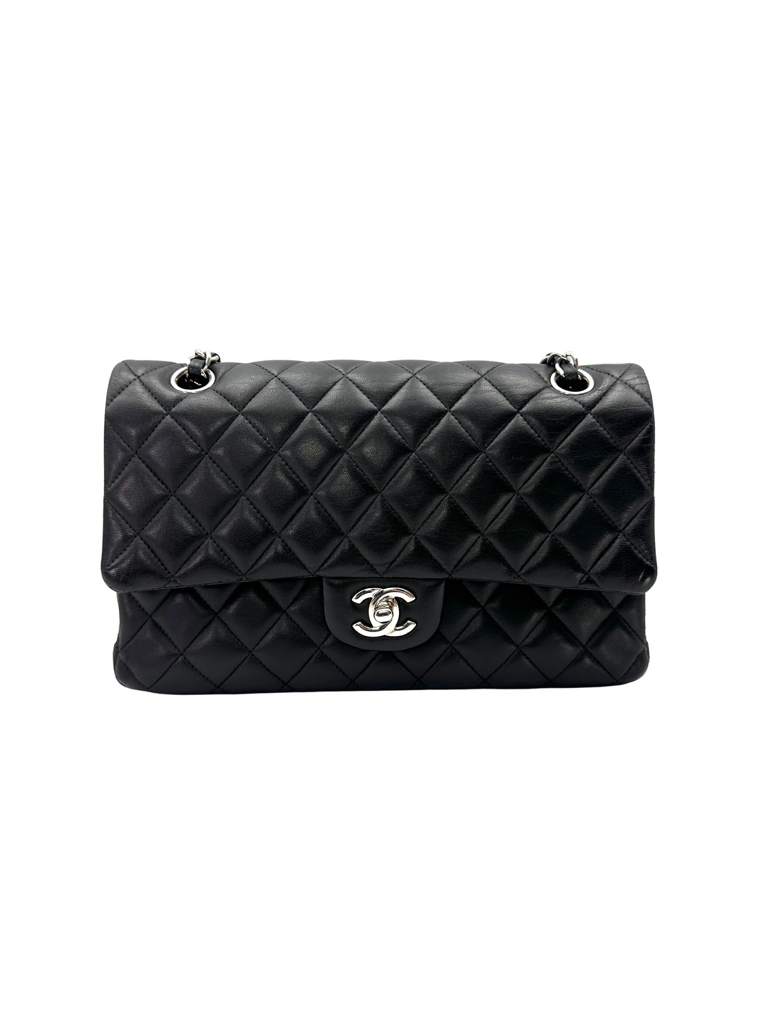 Chanel Classic Flap Black Quilted Lambskin Medium Size Shoulder Bag With Silver Buckle(19***50) CC2511
