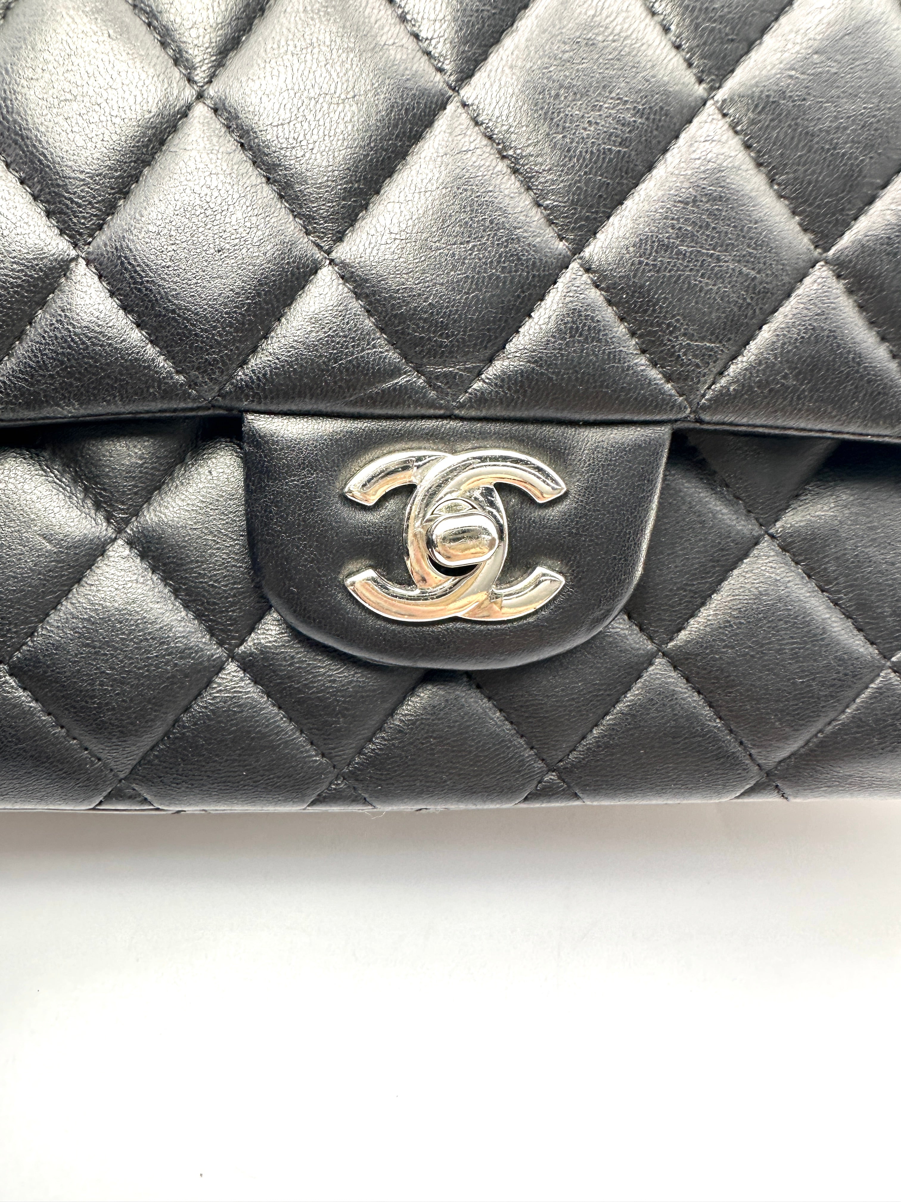 Chanel Classic Flap Black Quilted Lambskin Medium Size Shoulder Bag With Silver Buckle(19***50) CC2511