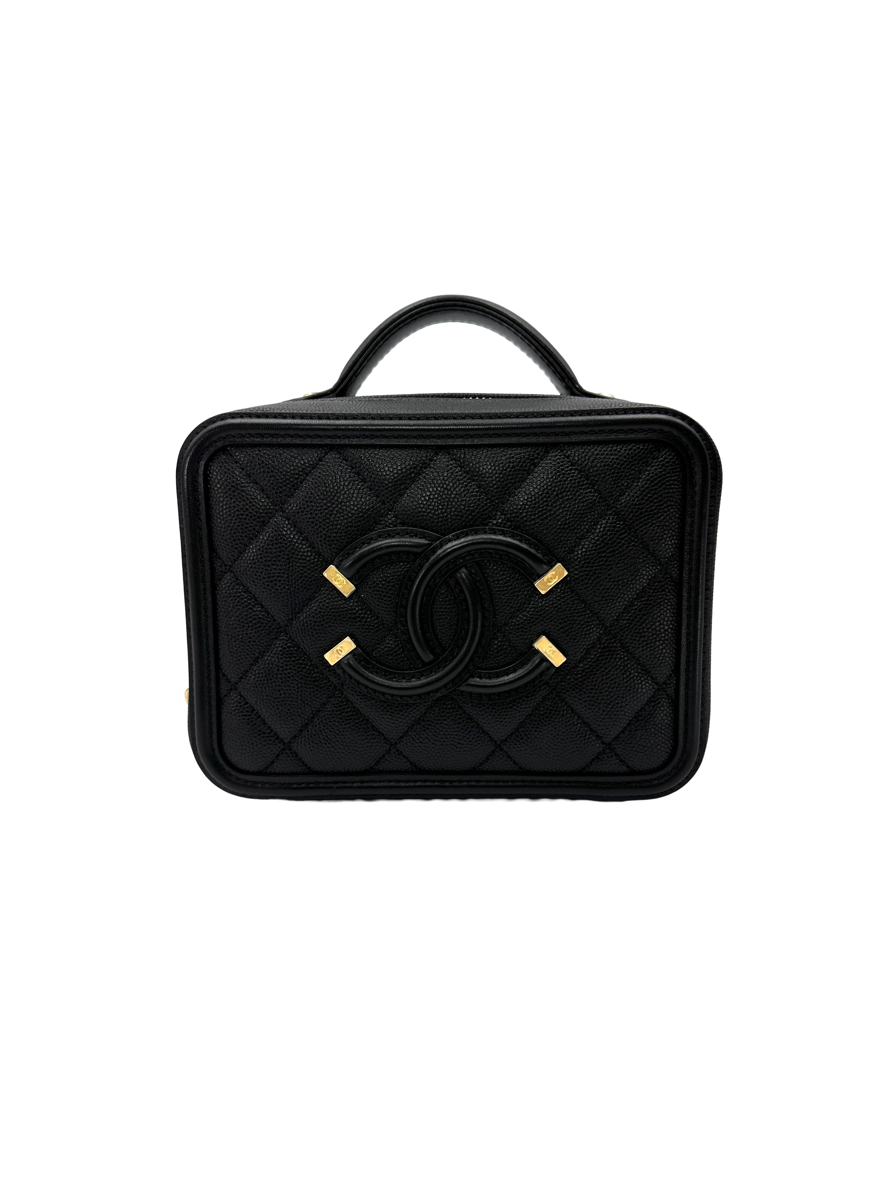Chanel CC Filigree Black Quilted Leather Vanity Case(25***06) CC2514