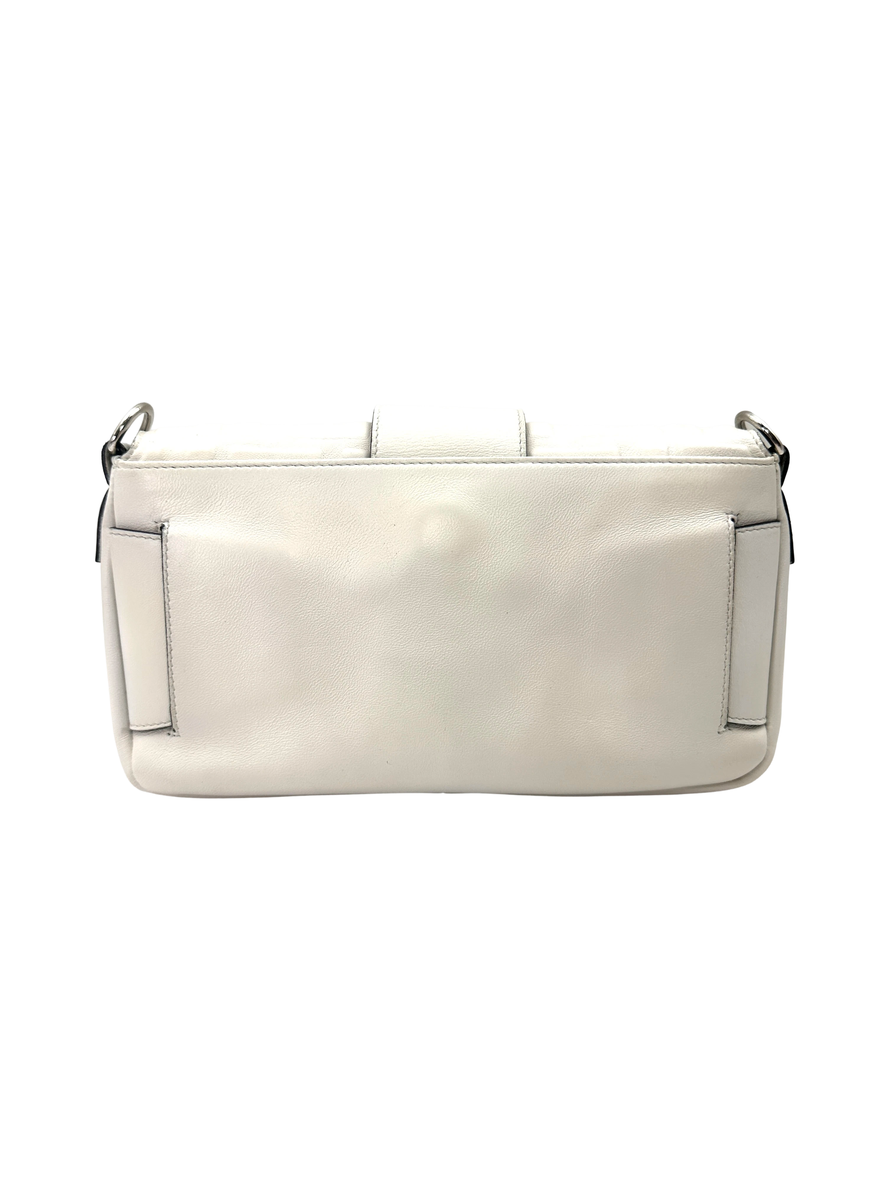 Fendi White FF Embossed Leather Baguette Bag FF135