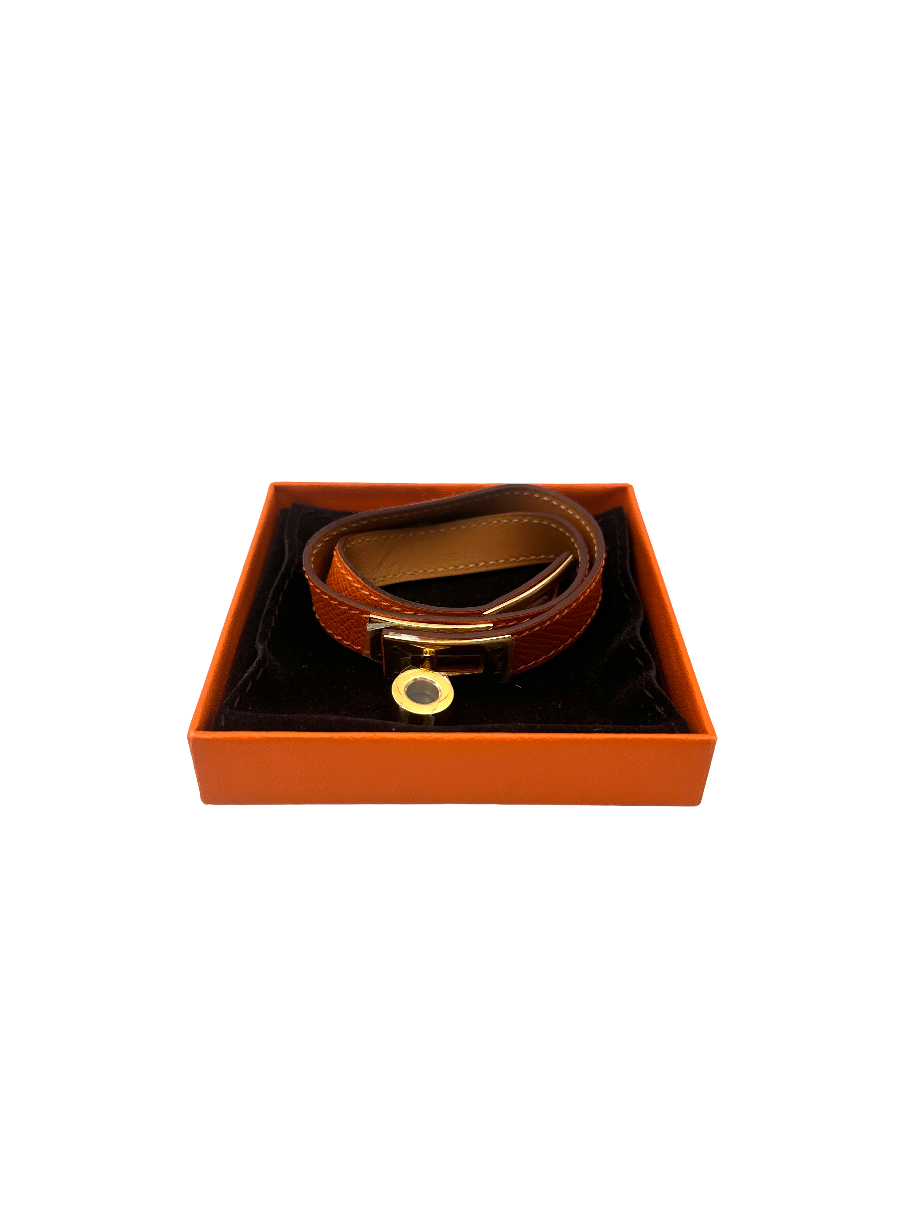 Hermes Kelly Double Tour Leather Orange Bracelet HR161