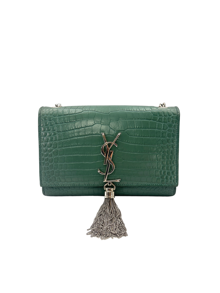 Saint Laurent Kate Green Croc-Embossed Small Size Shoulder Bag SL287