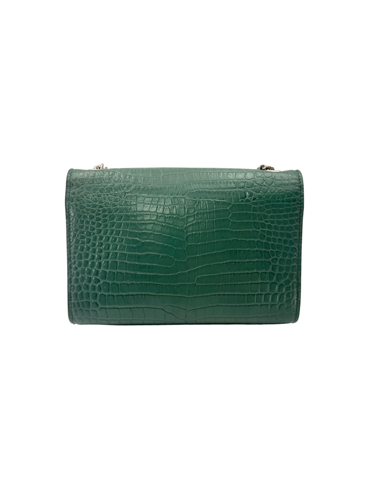 Saint Laurent Kate Green Croc-Embossed Small Size Shoulder Bag SL287