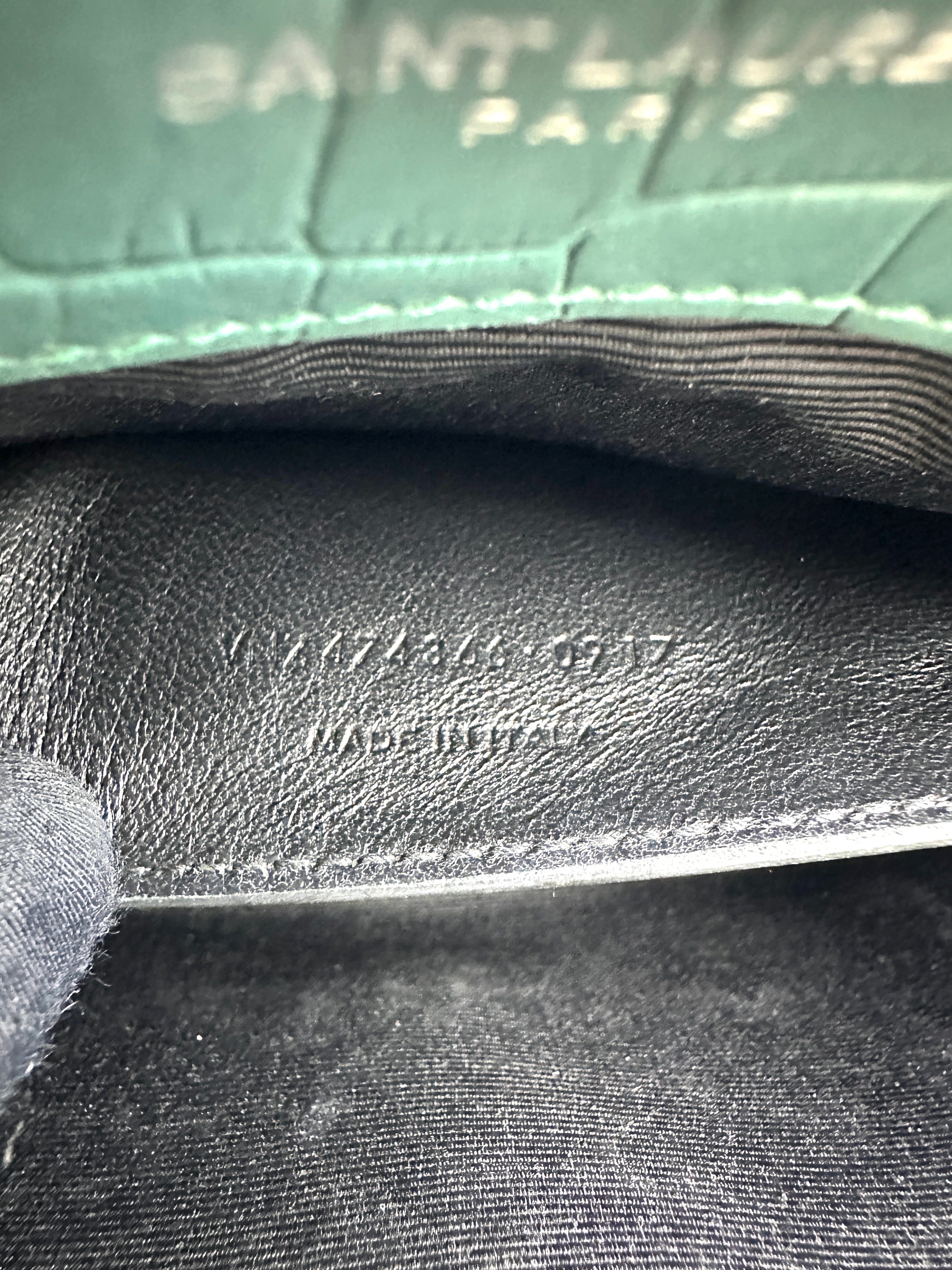 Saint Laurent Kate Green Croc-Embossed Small Size Shoulder Bag SL287