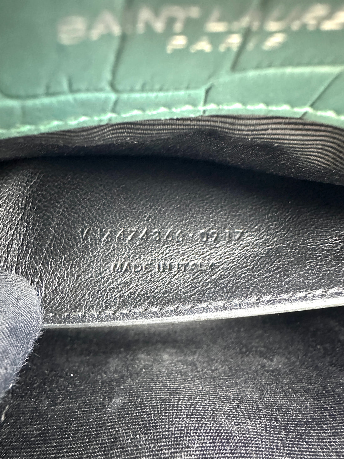 Saint Laurent Kate Green Croc-Embossed Small Size Shoulder Bag SL287