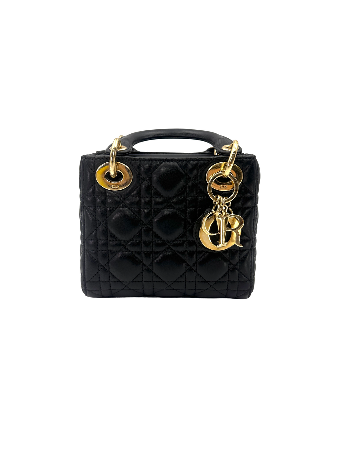 Christian Dior Lady Dior Black Cannage Lambskin Handle Bag DR910