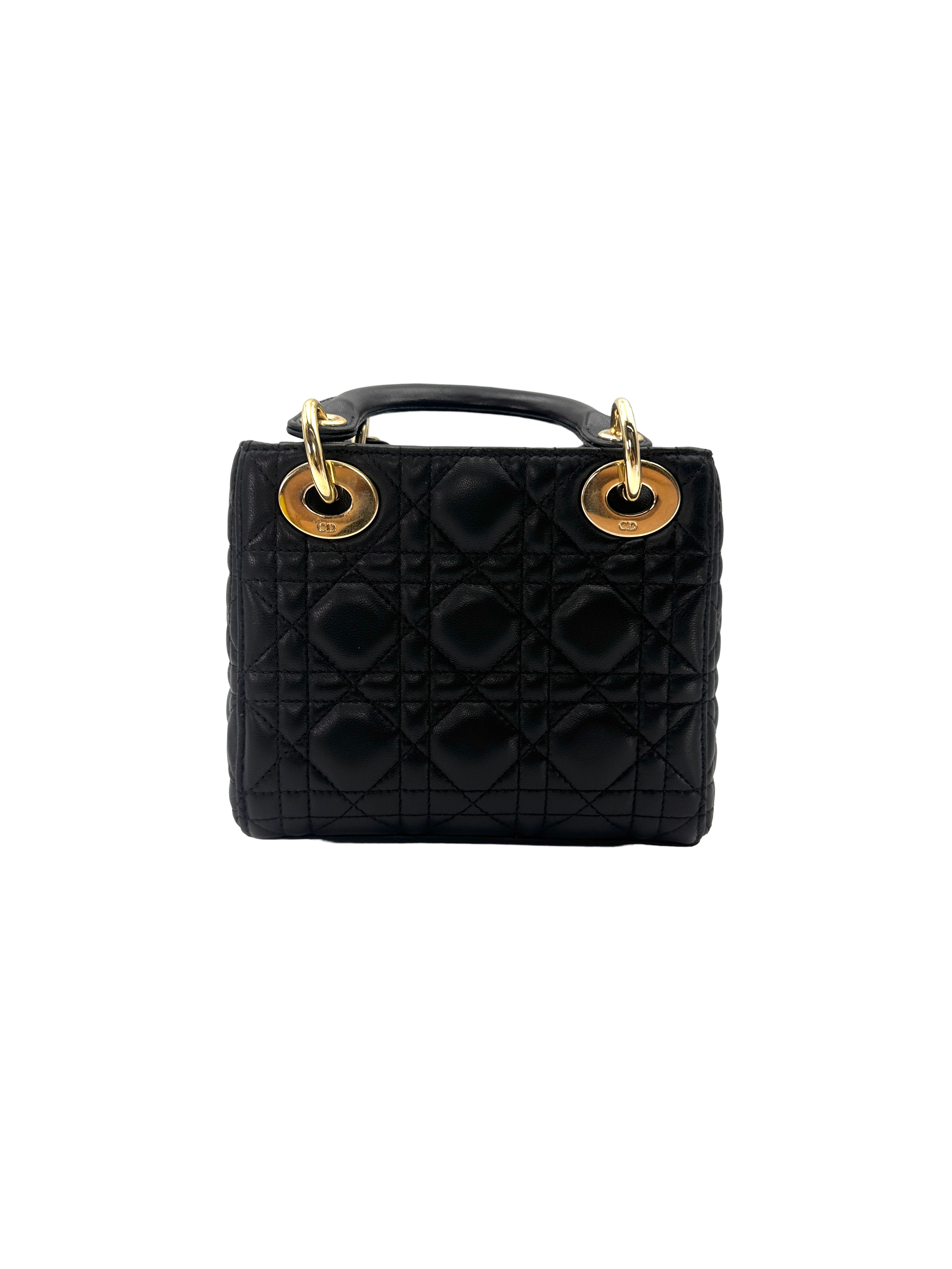 Christian Dior Lady Dior Black Cannage Lambskin Handle Bag DR910