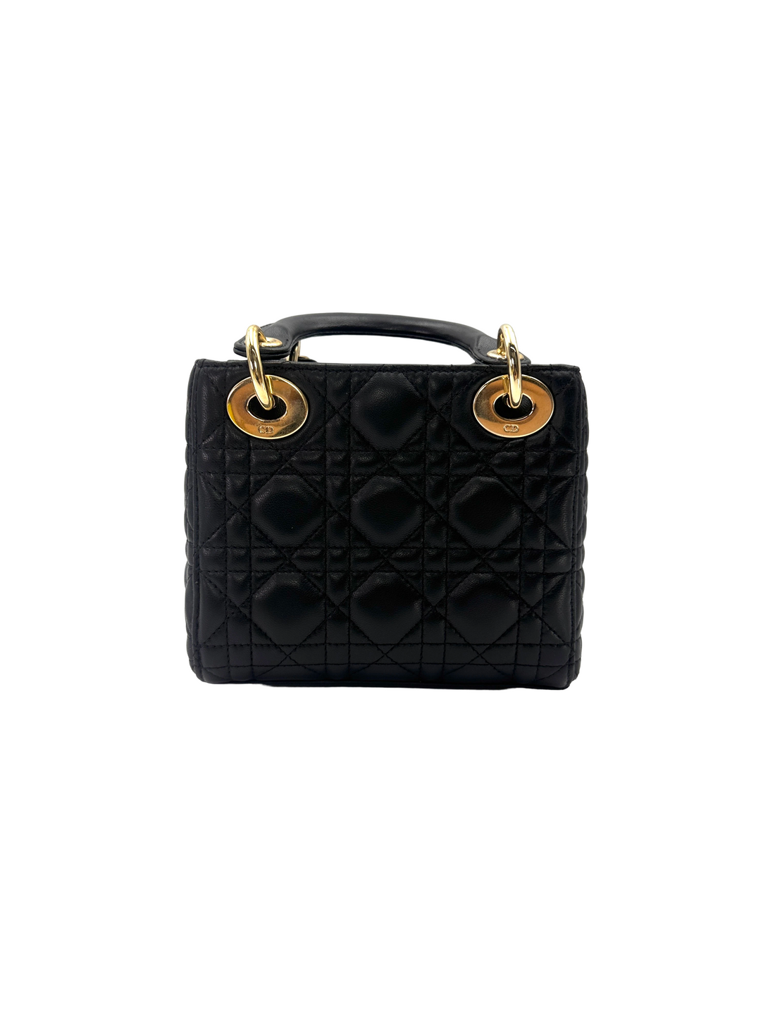 Christian Dior Lady Dior Black Cannage Lambskin Handle Bag DR910