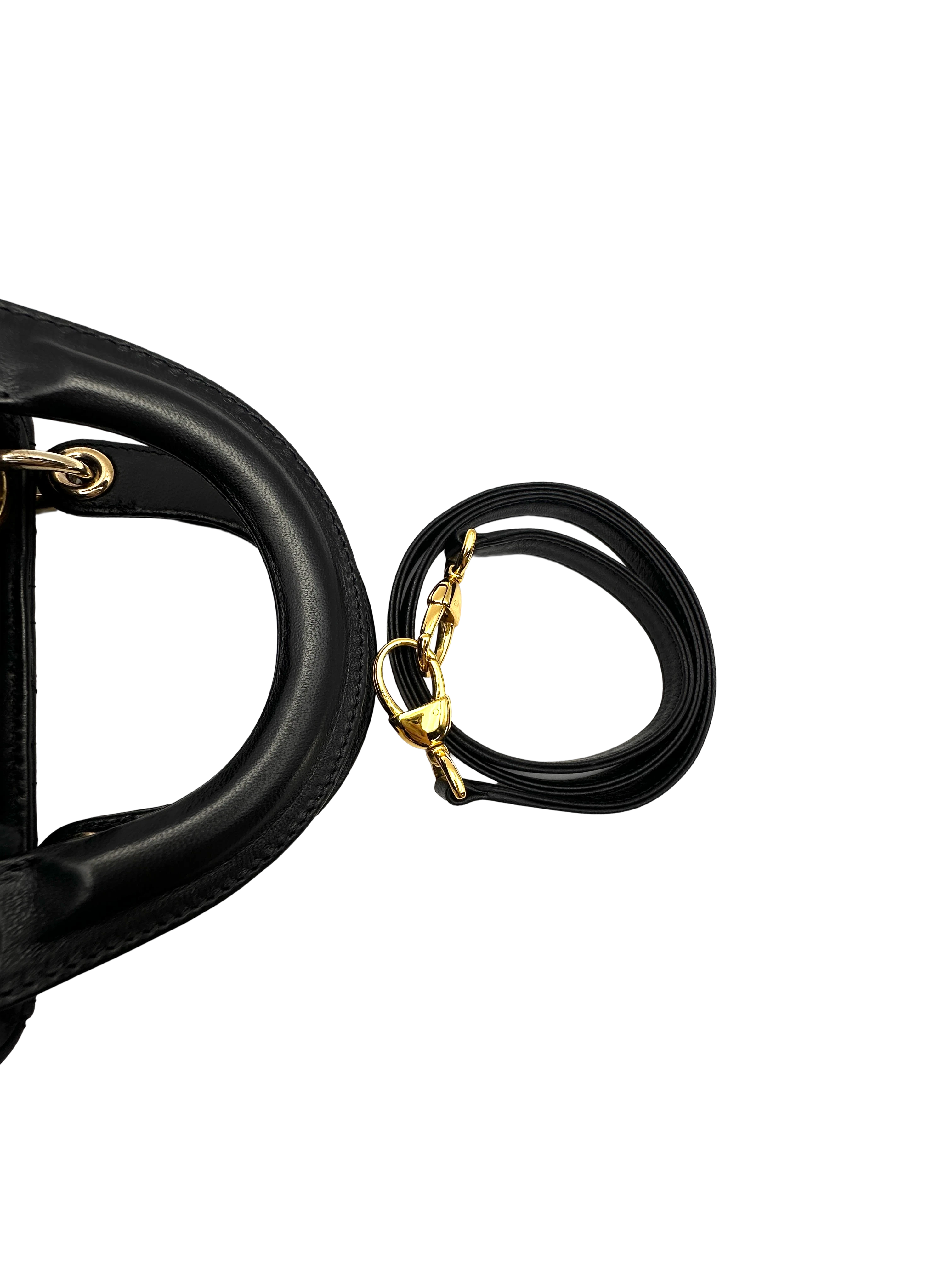 Christian Dior Lady Dior Black Cannage Lambskin Handle Bag DR910
