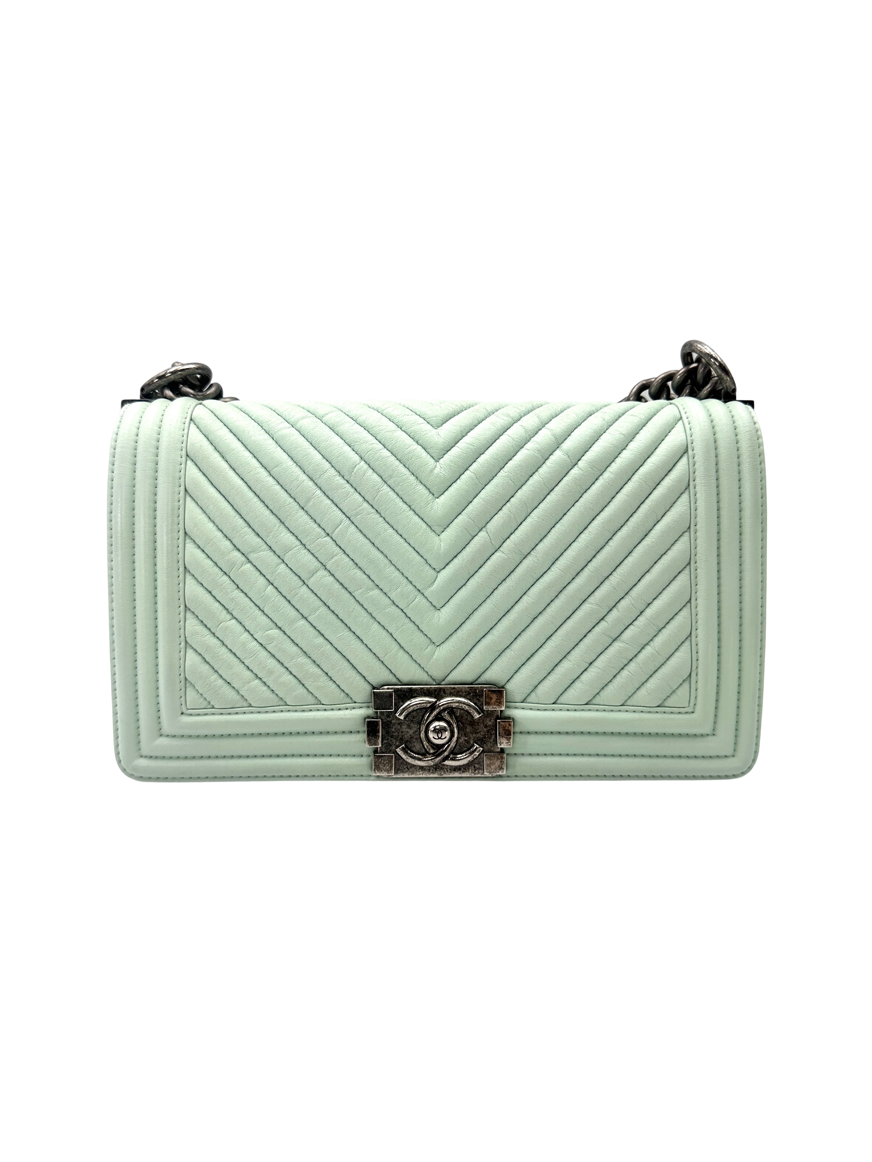 Chanel LeBoy Mint Green Quilted Leather Flap Bag With Silver Buckle(20***42) CC2516