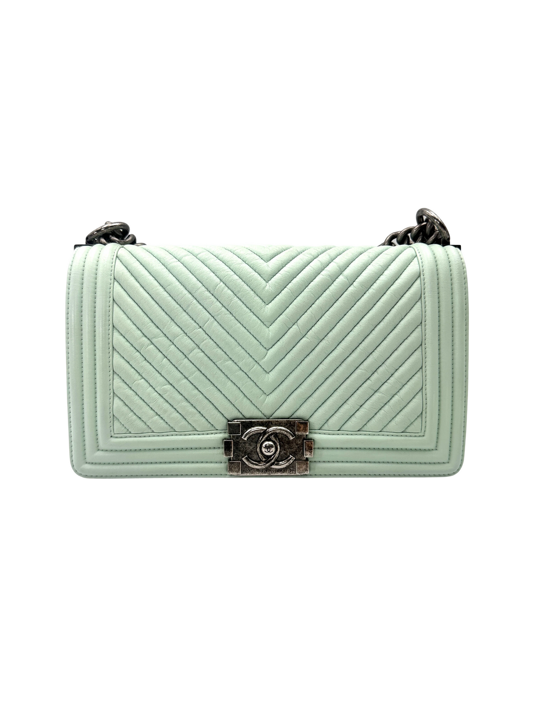 Chanel LeBoy Mint Green Quilted Leather Flap Bag With Silver Buckle(20***42) CC2516