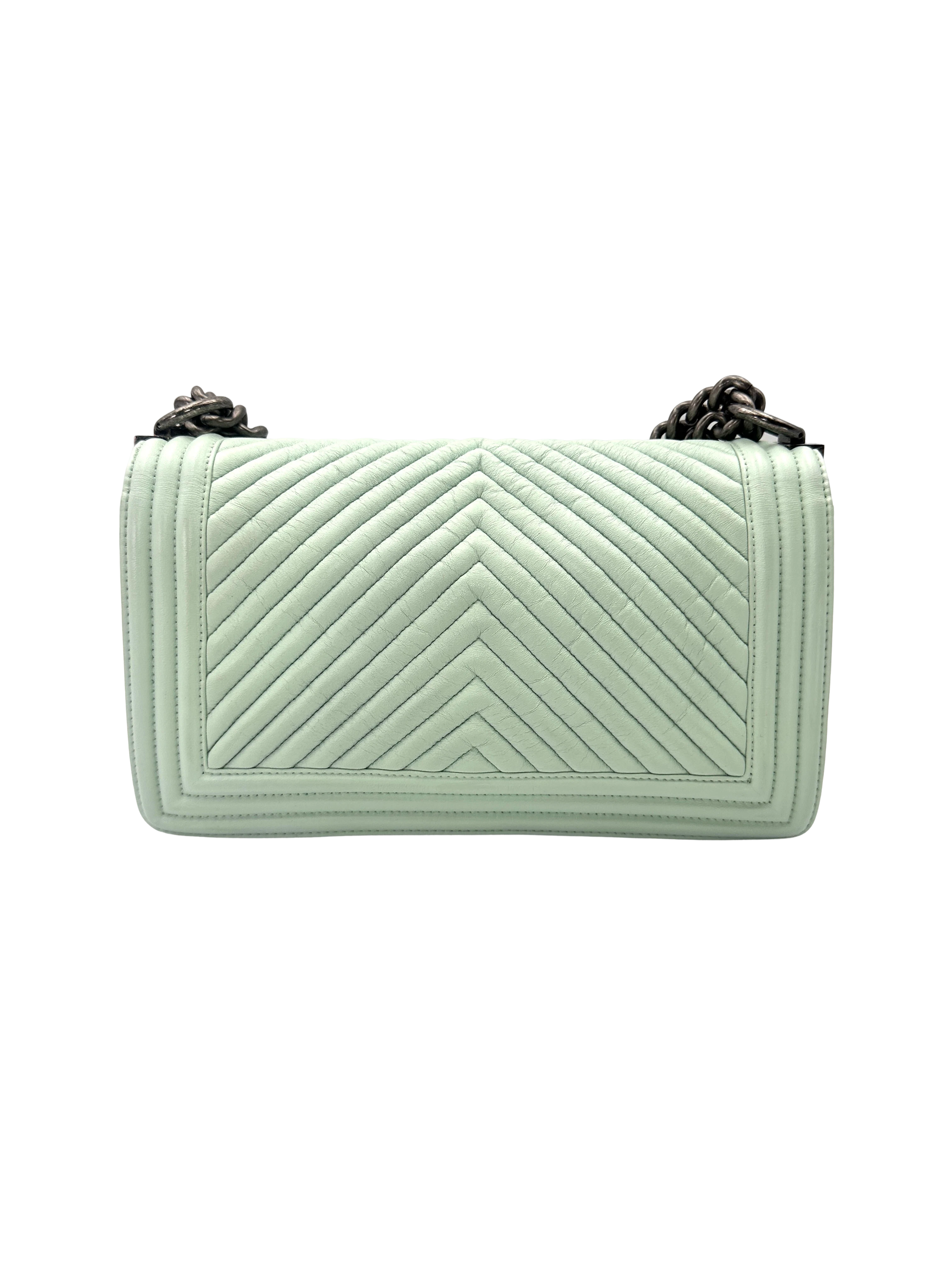 Chanel LeBoy Mint Green Quilted Leather Flap Bag With Silver Buckle(20***42) CC2516