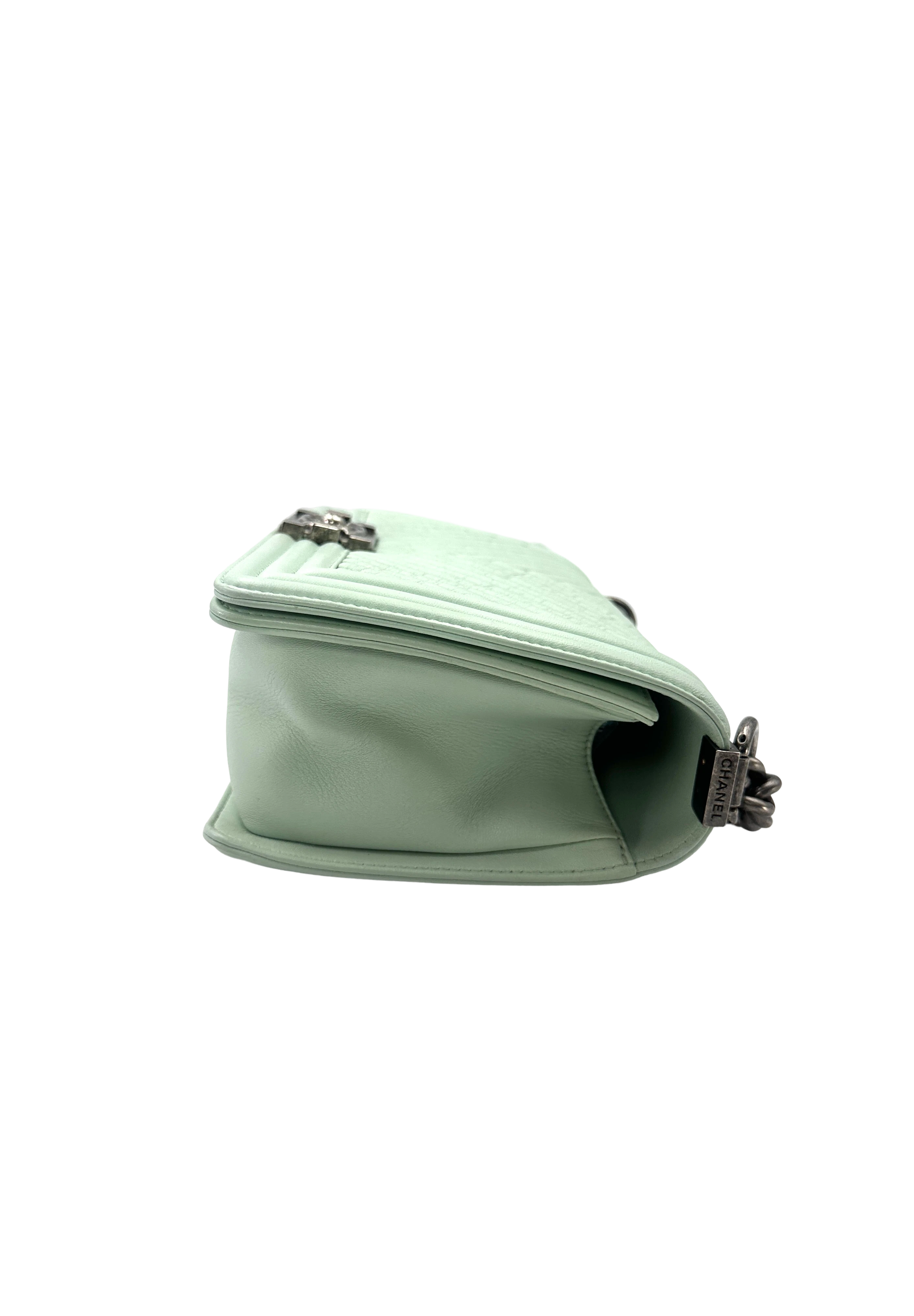 Chanel LeBoy Mint Green Quilted Leather Flap Bag With Silver Buckle(20***42) CC2516
