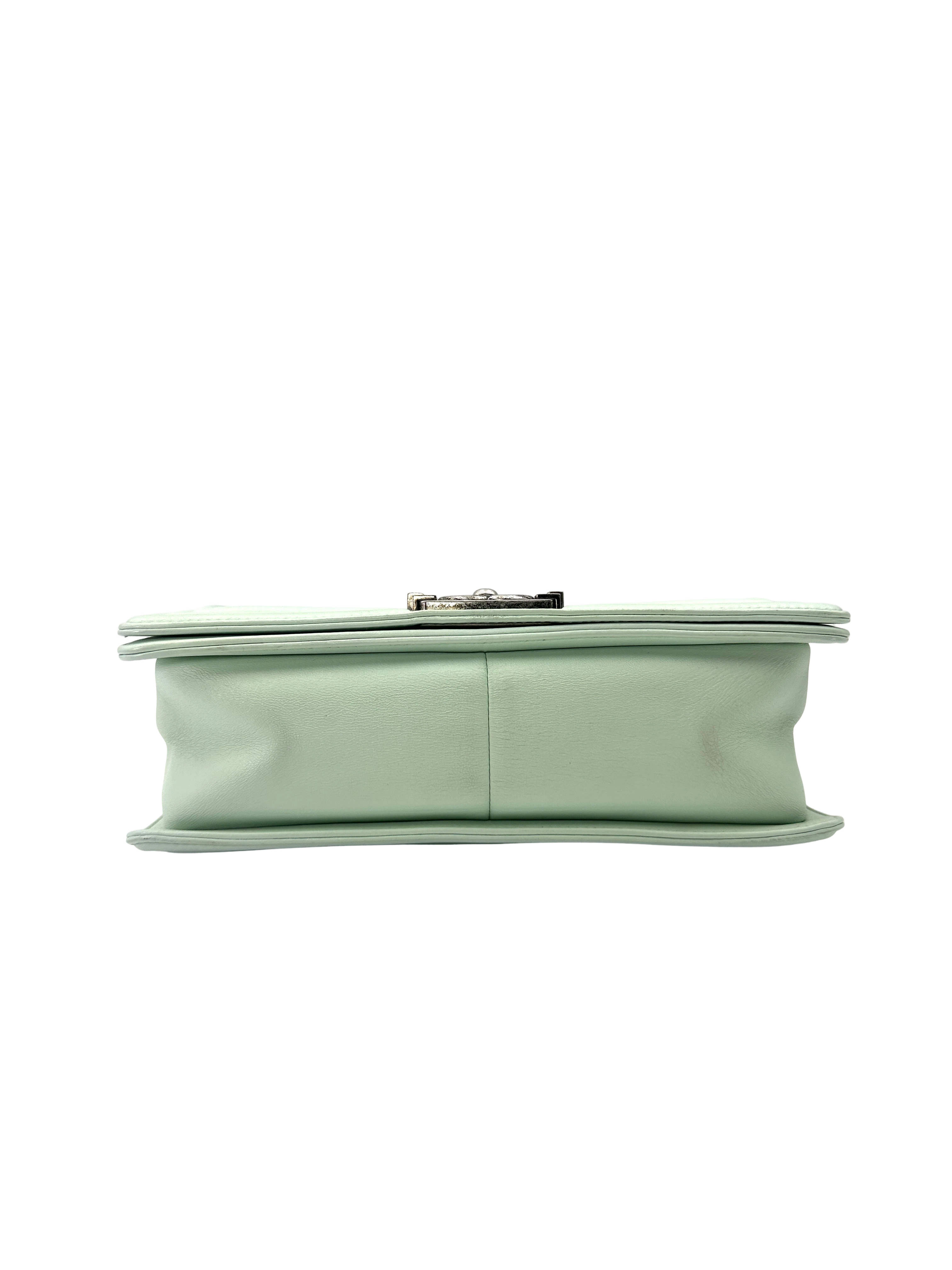 Chanel LeBoy Mint Green Quilted Leather Flap Bag With Silver Buckle(20***42) CC2516