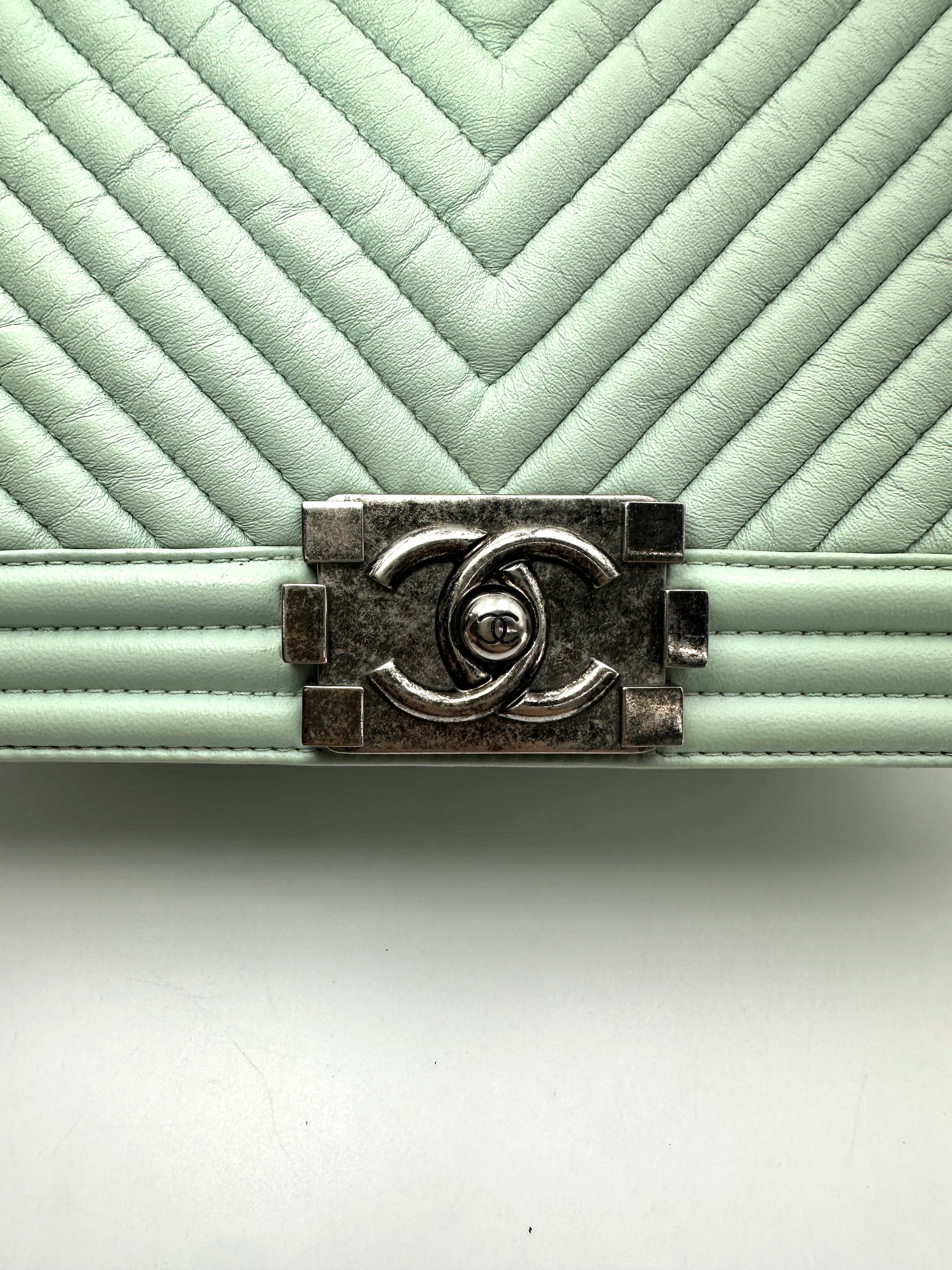 Chanel LeBoy Mint Green Quilted Leather Flap Bag With Silver Buckle(20***42) CC2516