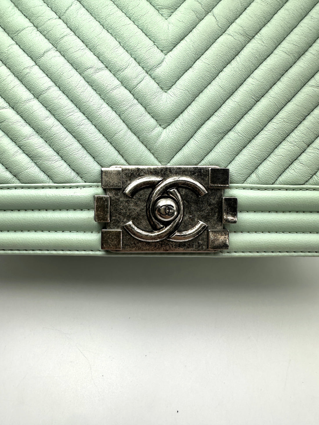 Chanel LeBoy Mint Green Quilted Leather Flap Bag With Silver Buckle(20***42) CC2516