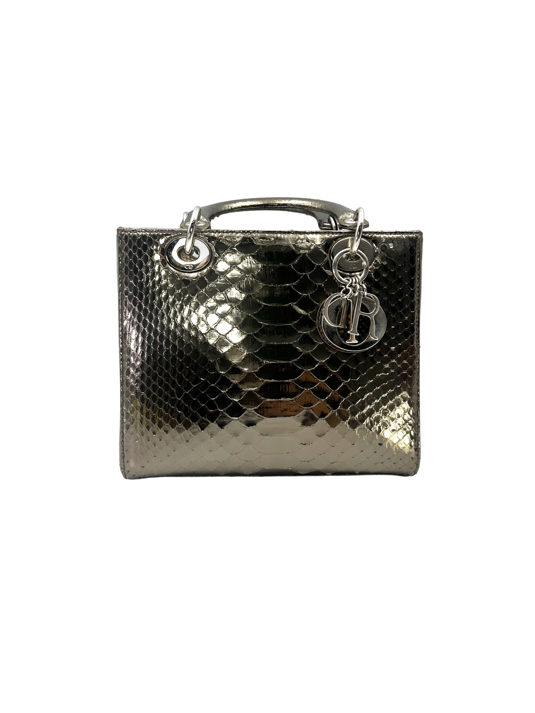 Christian Dior Lady Dior Silver Python Leather Handle Bag DR912