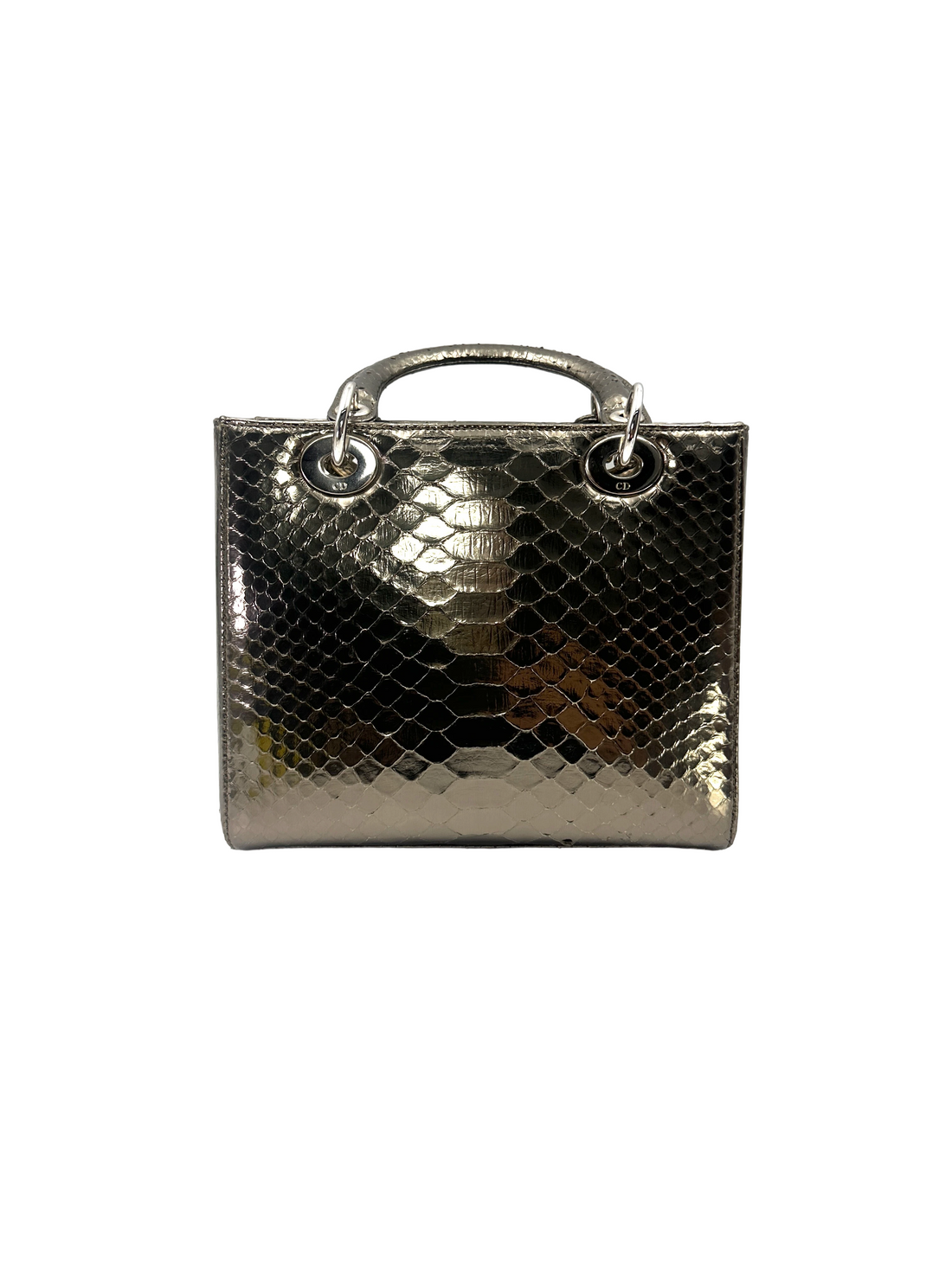 Christian Dior Lady Dior Silver Python Leather Handle Bag DR912