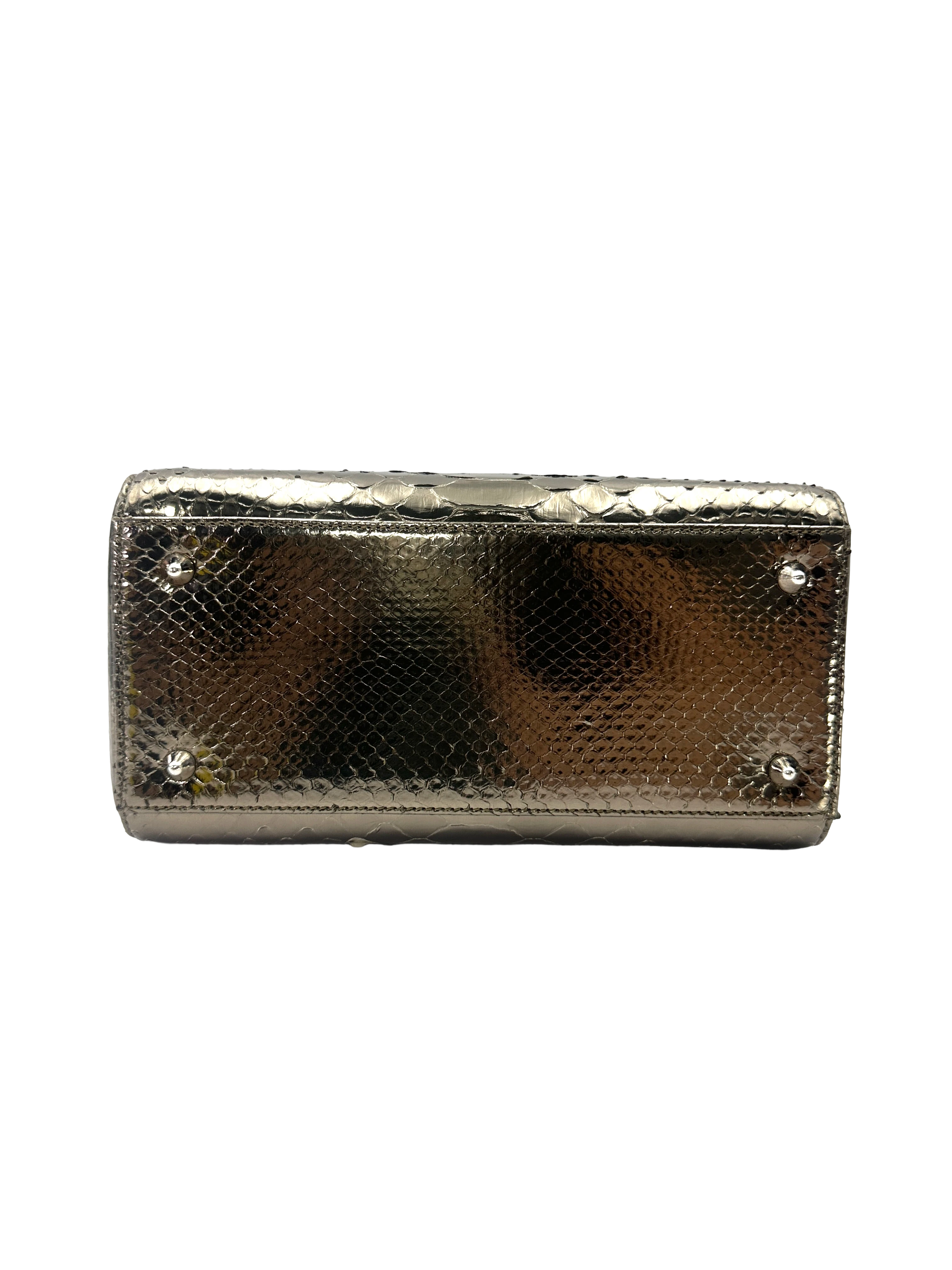 Christian Dior Lady Dior Silver Python Leather Handle Bag DR912