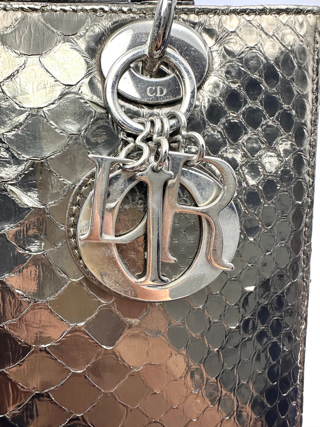 Christian Dior Lady Dior Silver Python Leather Handle Bag DR912