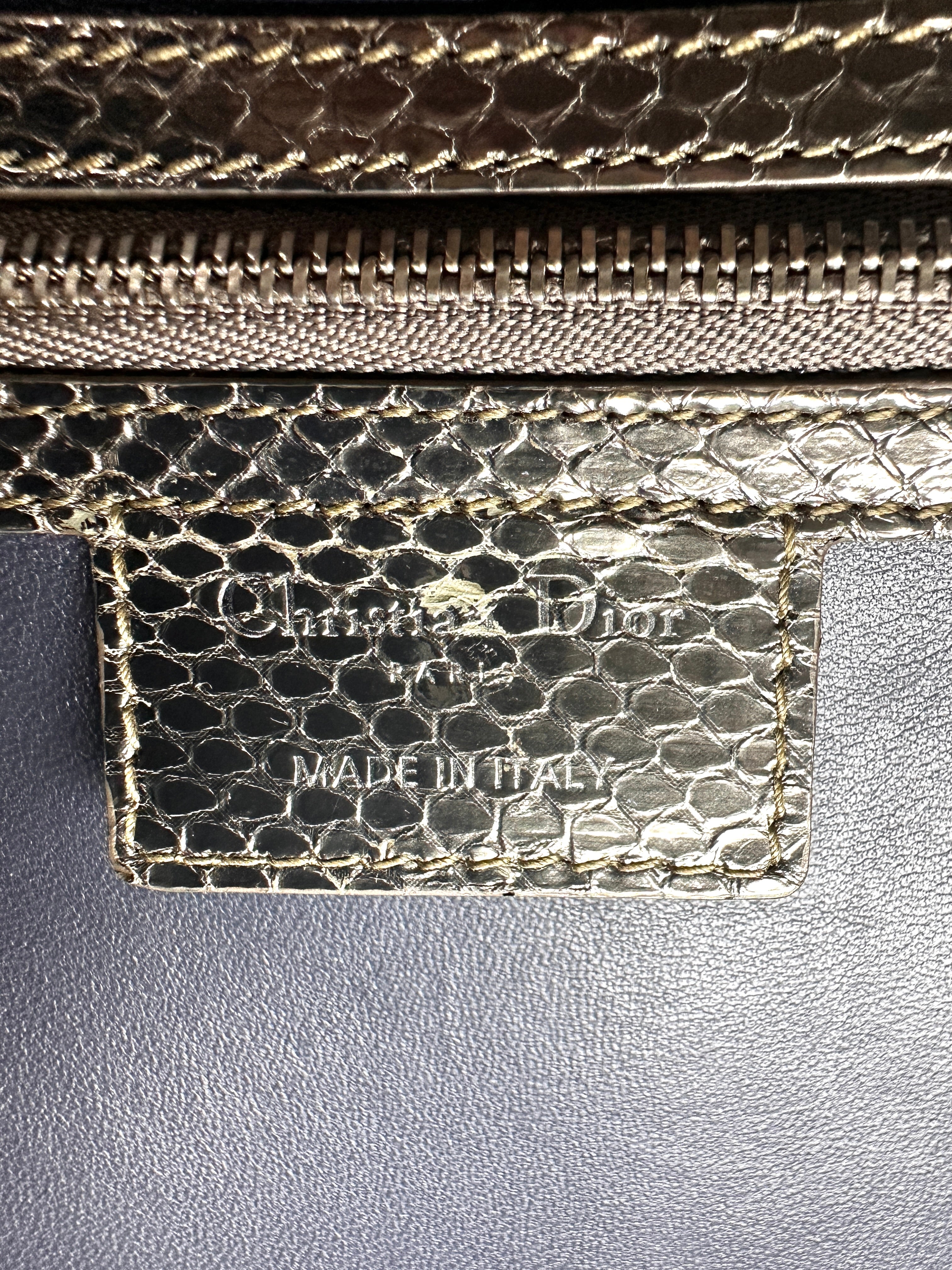 Christian Dior Lady Dior Silver Python Leather Handle Bag DR912