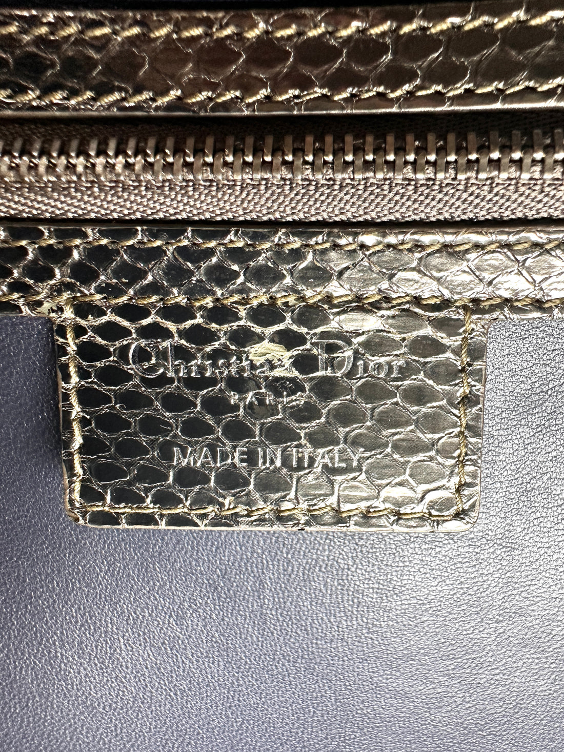 Christian Dior Lady Dior Silver Python Leather Handle Bag DR912