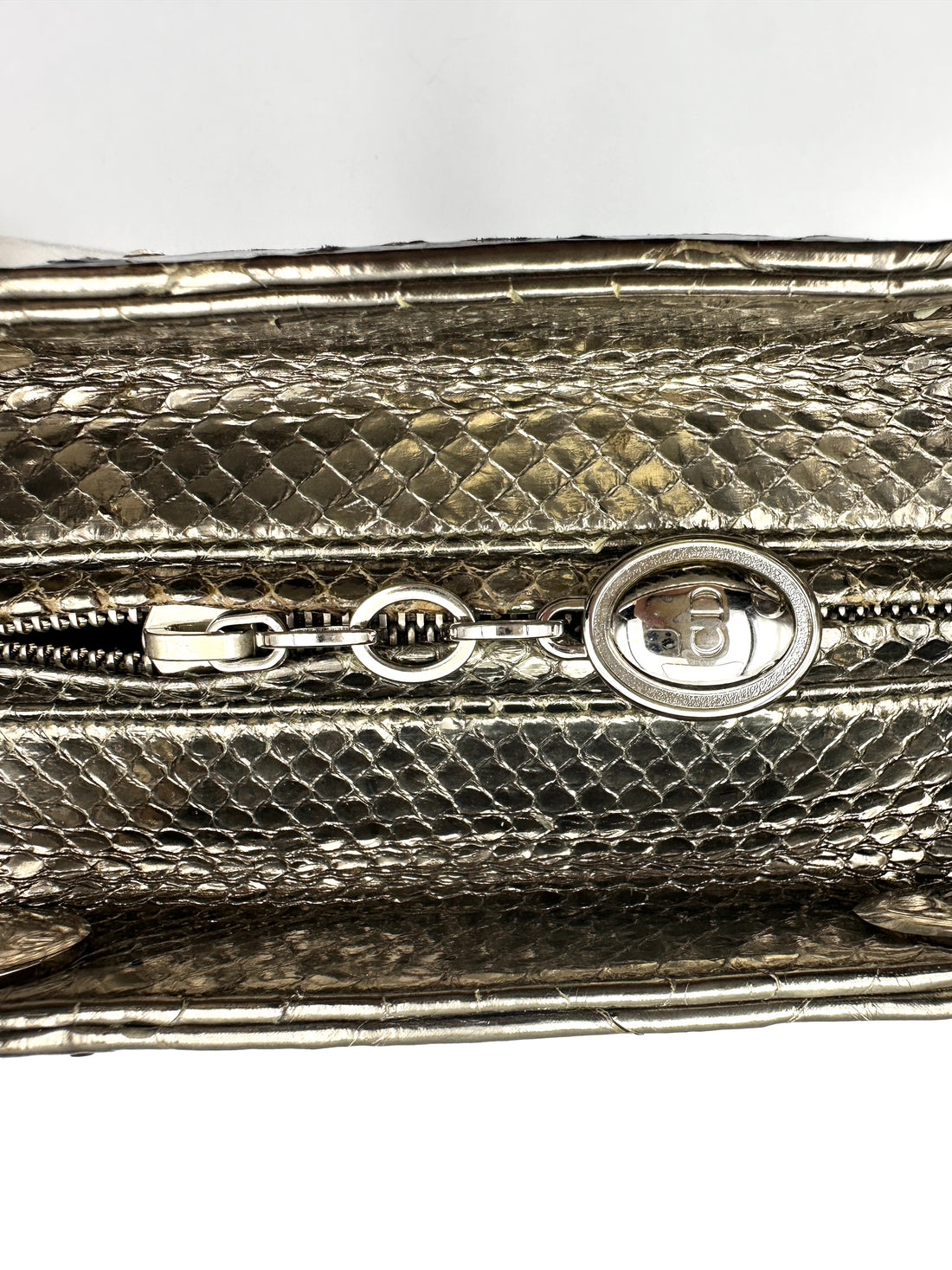 Christian Dior Lady Dior Silver Python Leather Handle Bag DR912