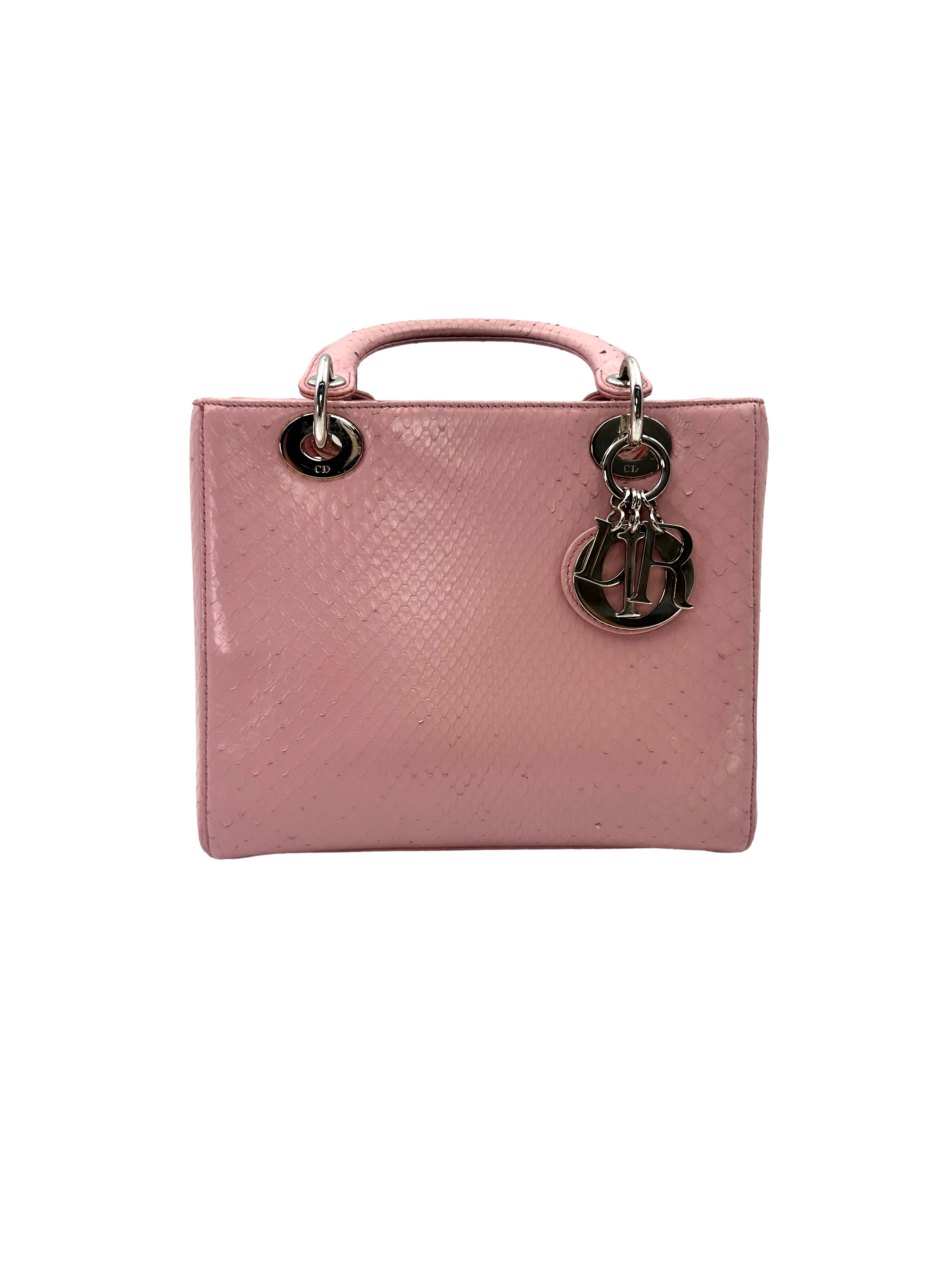 Christian Dior Lady Dior Pink Python Leather Handle Bag DR911