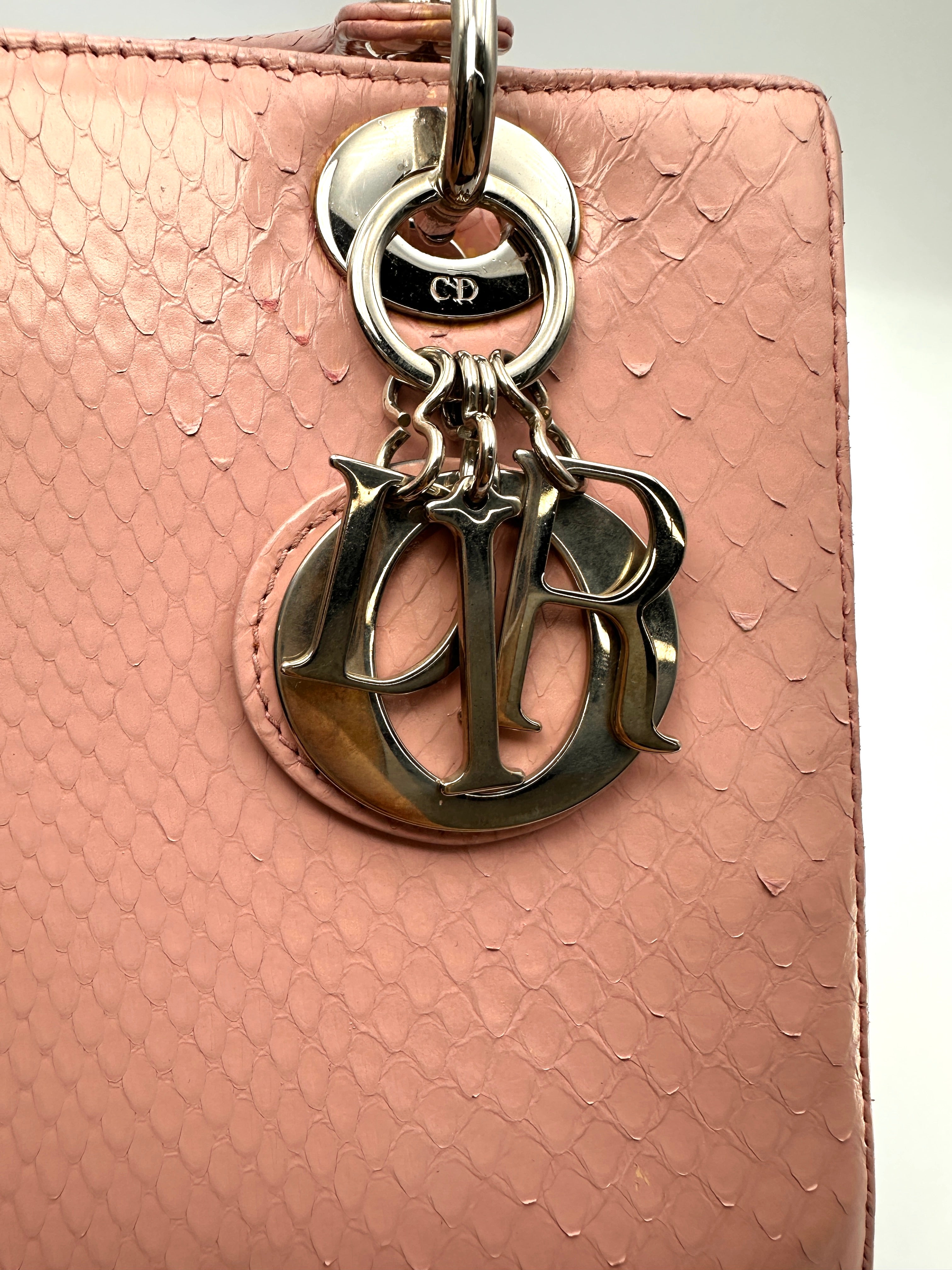 Christian Dior Lady Dior Pink Python Leather Handle Bag DR911